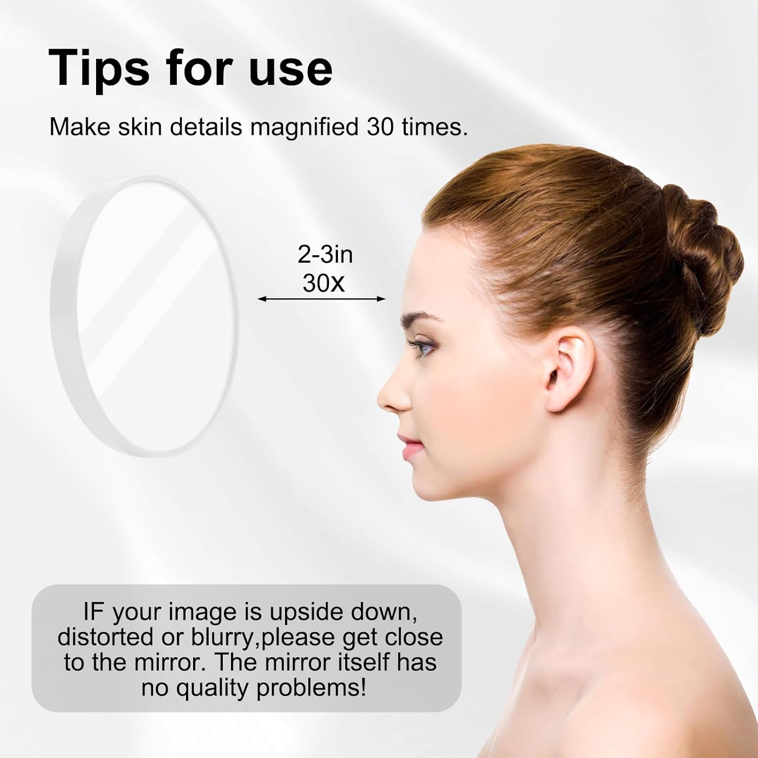 30X Magnifying Mirror, 3.5 Inches Magnifying Mirror with Suction Cup and 2Pcs Tweezers, Stick on Shower Mirror Travel Pocket Magnifying Mirror Plucking Eyebrows Mirror Set -White - White image number 4