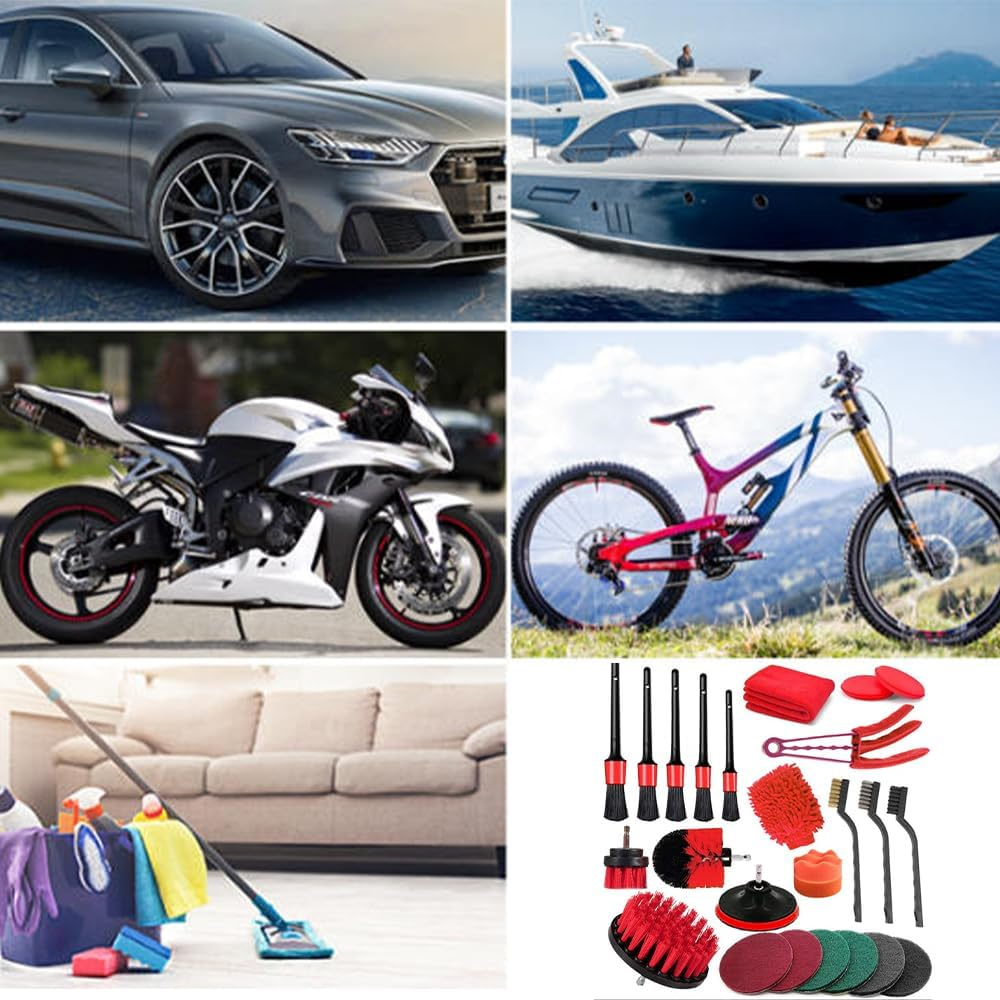 25 Pcs Car Detailing Kit,Auto Detailing Drill Brush Set,For Cleaning Wheel,Tire and Rim Brush,Car Wash Kit,For Cars,Bikes,Carpet,Bathroom,Kitchen image number 2