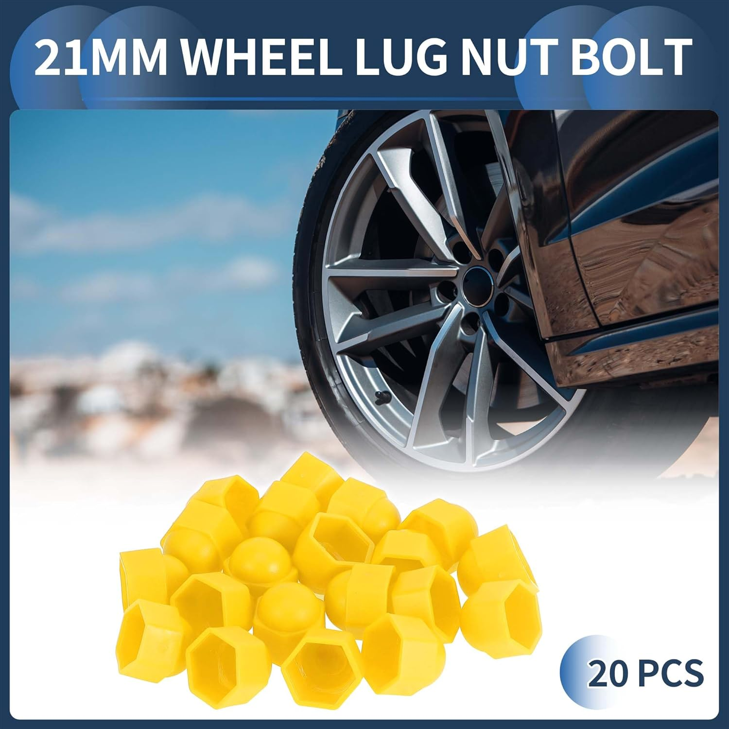 INFINAUTO Wheel Nut Bolt Outer 21 Mm Rims Tyre Nut Screws Dust Cap Cover Nut Protection Plastic Yellow image number 6