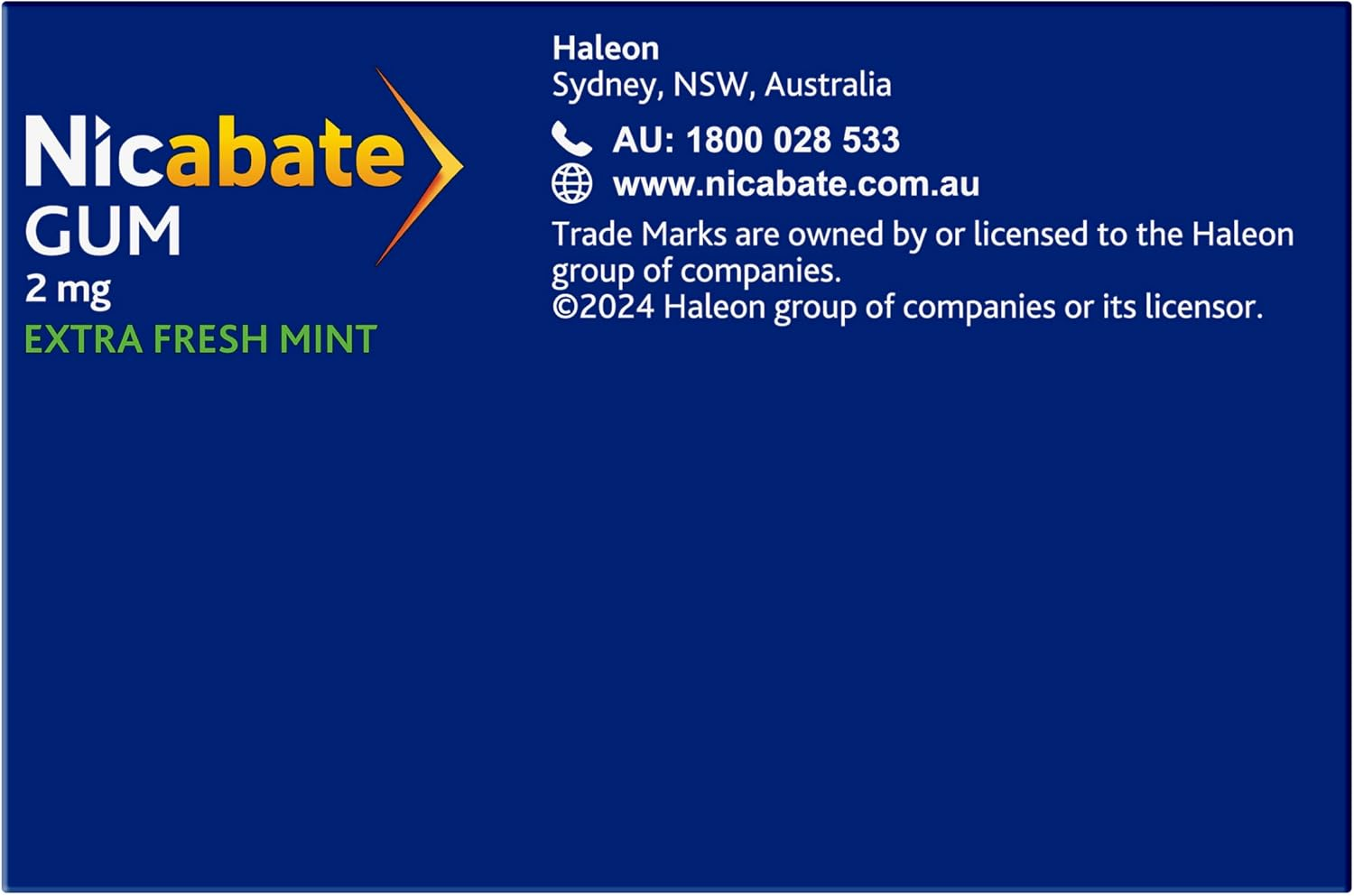 Nicabate 2Mg Extra Fresh Mint Quit Smoking Chewing Gum 100-Pieces