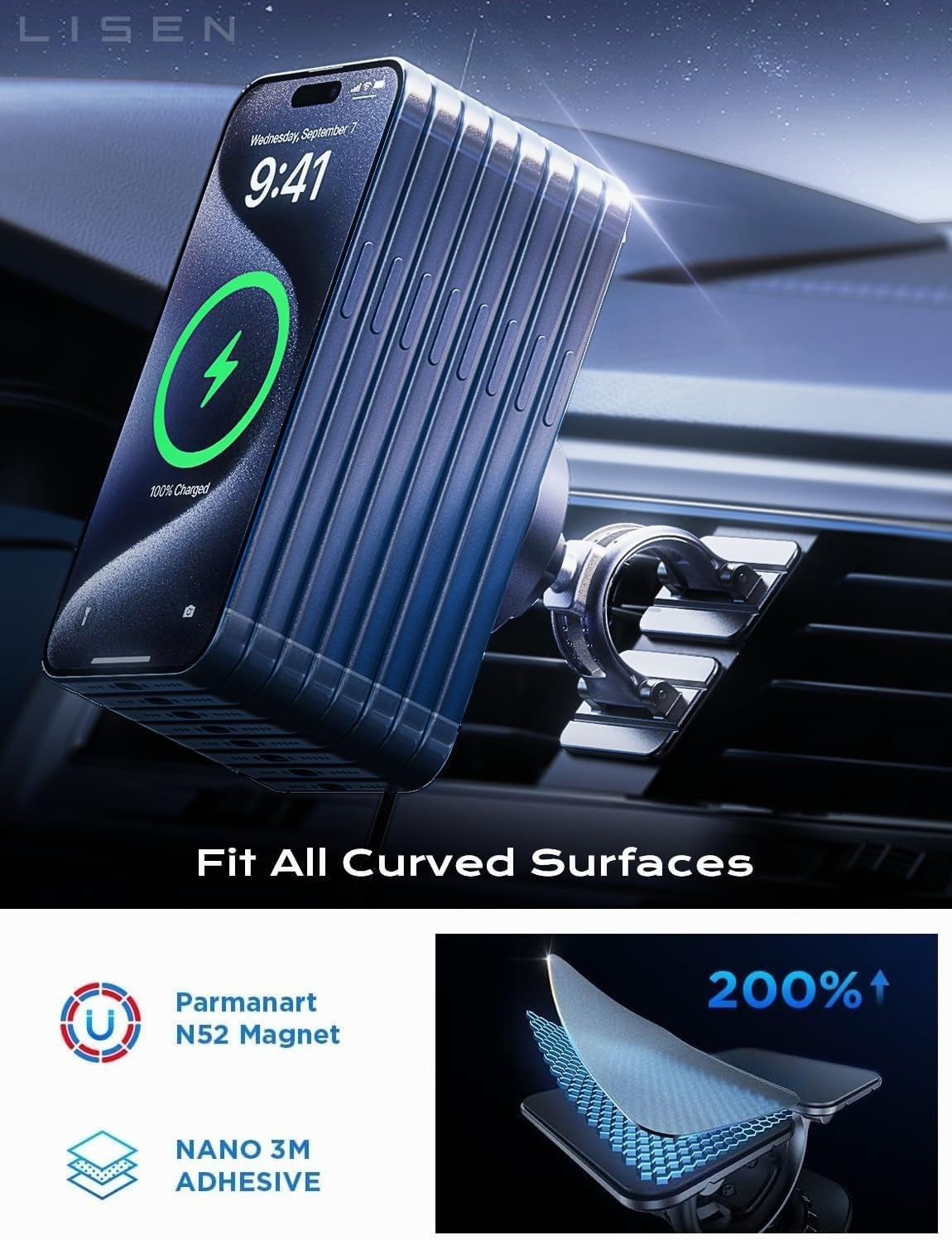 LISEN for 15W Magsafe Car Mount Charger,Magnetic Wireless Cars Charger,Magnetic Phone Holder for Cars,Phone Holders for Your Car Accessories for Women Men Jeep Ford F150 for Iphone 17-12,Samsung,Pixel image number 6