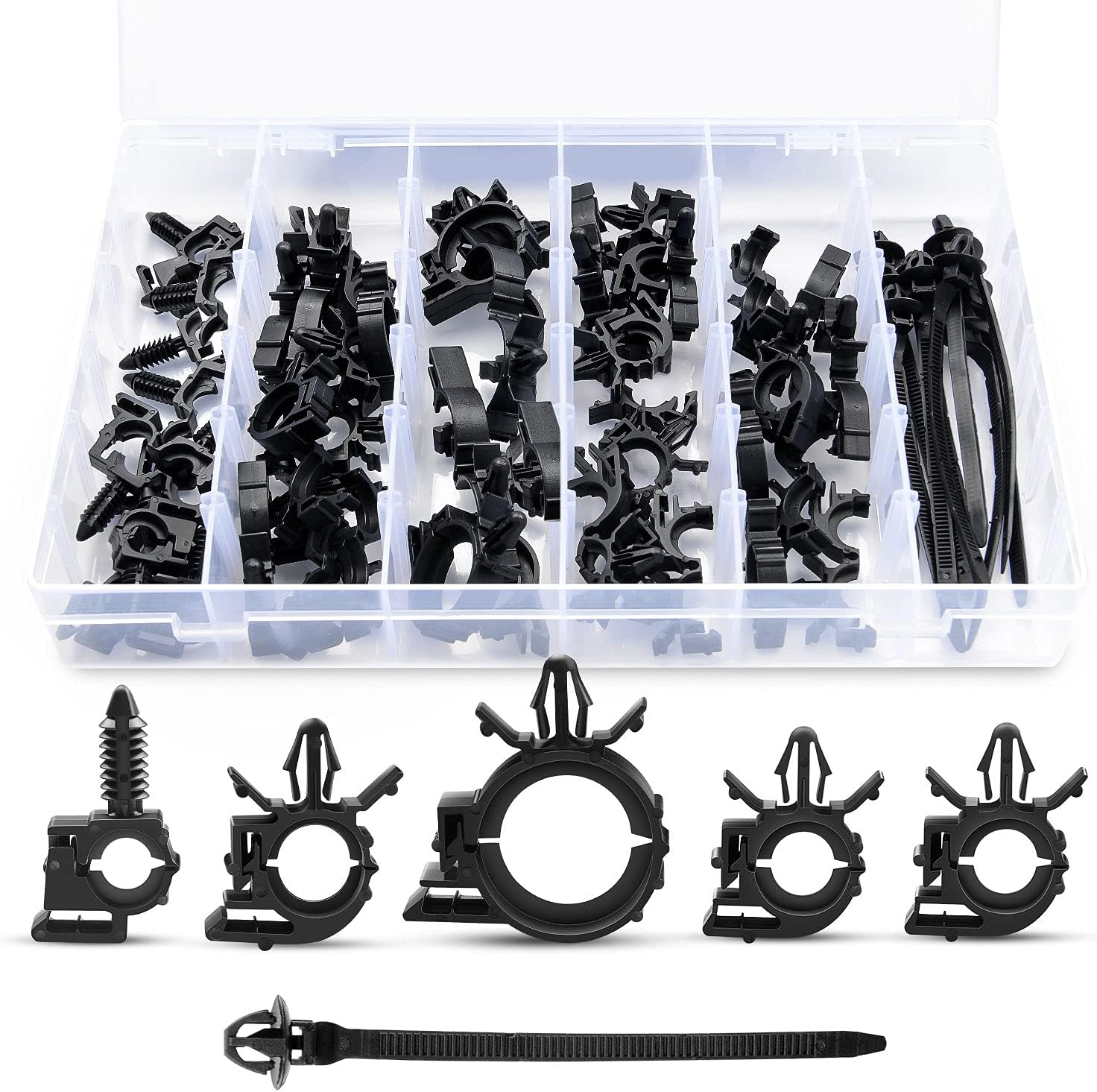 GOOACC 60Pcs Car Wire Loom Routing Clips Assortment - 6 Different Sizes Universal Wiring Harness Routing Clip Replacement Parts for Honda GM Mazda image number 1