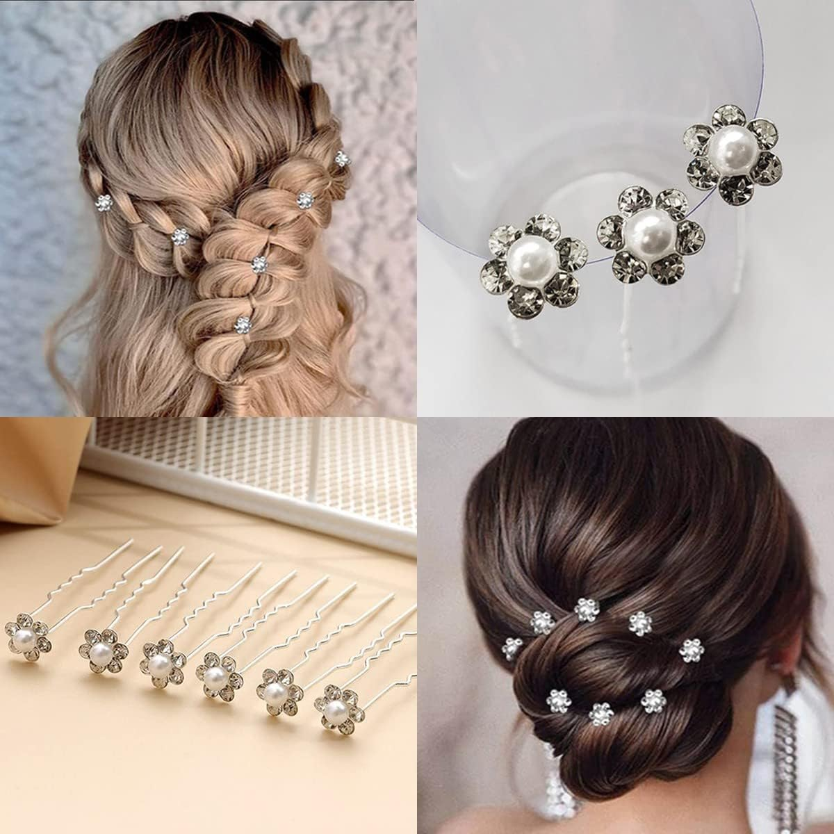 KINDOYO Bridal Wedding Hair Pins - U Shaped Hair Pins Pearl Hair Pins Rhinestone Hair Bun Pins Flower Hair Clip Hair Accessories for Women Girl - Style B(20PCS)