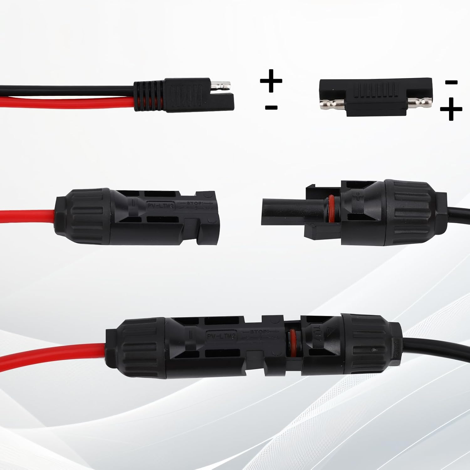 Solar Panel Connector Cable, 30Cm/1Ft Copper Wire SAE Adapter with Polarity Reverser 10AWG 600V Waterproof SAE Extension Cable for Generators Lawn Mowers Battery Chargers image number 6
