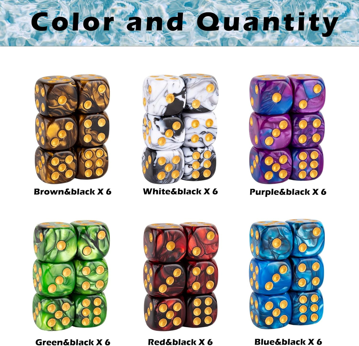 36 Pieces 16Mm Marble D6 Dice 6 Sided Dice Set round Corner Board Game Dice for MTG DND Tenzi Farkle Yahtzee Bunco or Math Learning image number 3