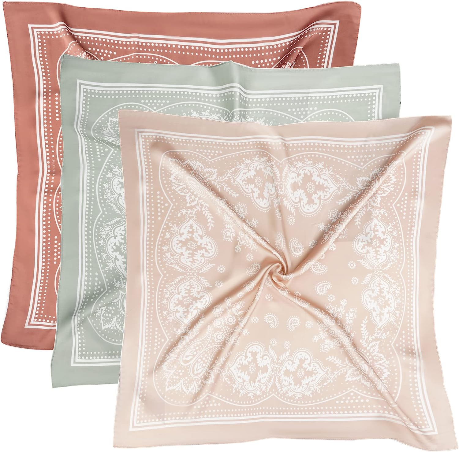 VANLINKER 27.5 Inches Silk Head Scarf for Women Men Vintage Bandanas Satin Hair Scarf Silk Wrap Neck Square Scarves VL9549 - Black+Caramel+Oatmeal image number 3