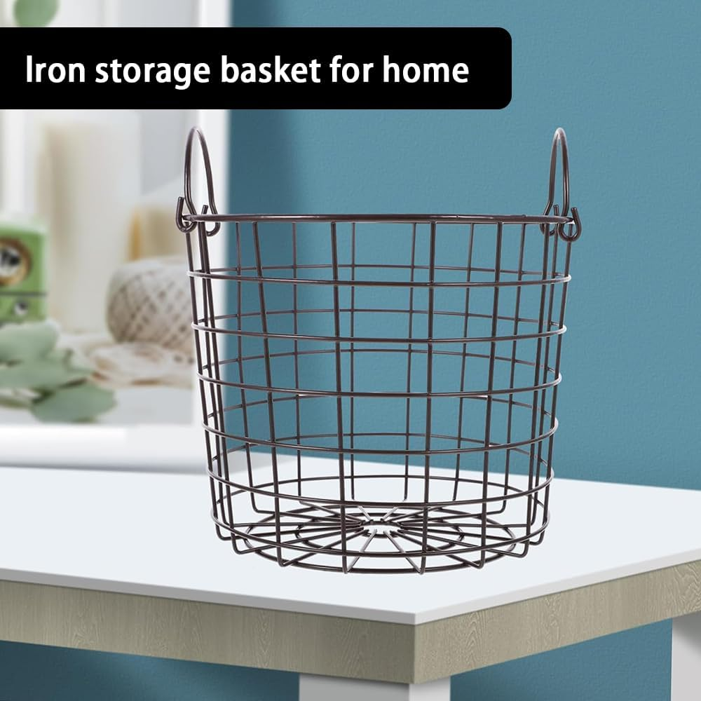 Wire Storage Basket with Handles, Metal Mesh Food Organizer for Kitchen Cabinets, Pantry & Laundry Room, Sturdy Iron Basket for Potato and Onion Storage, Compact Home Desktop Organizer for Sundries image number 5
