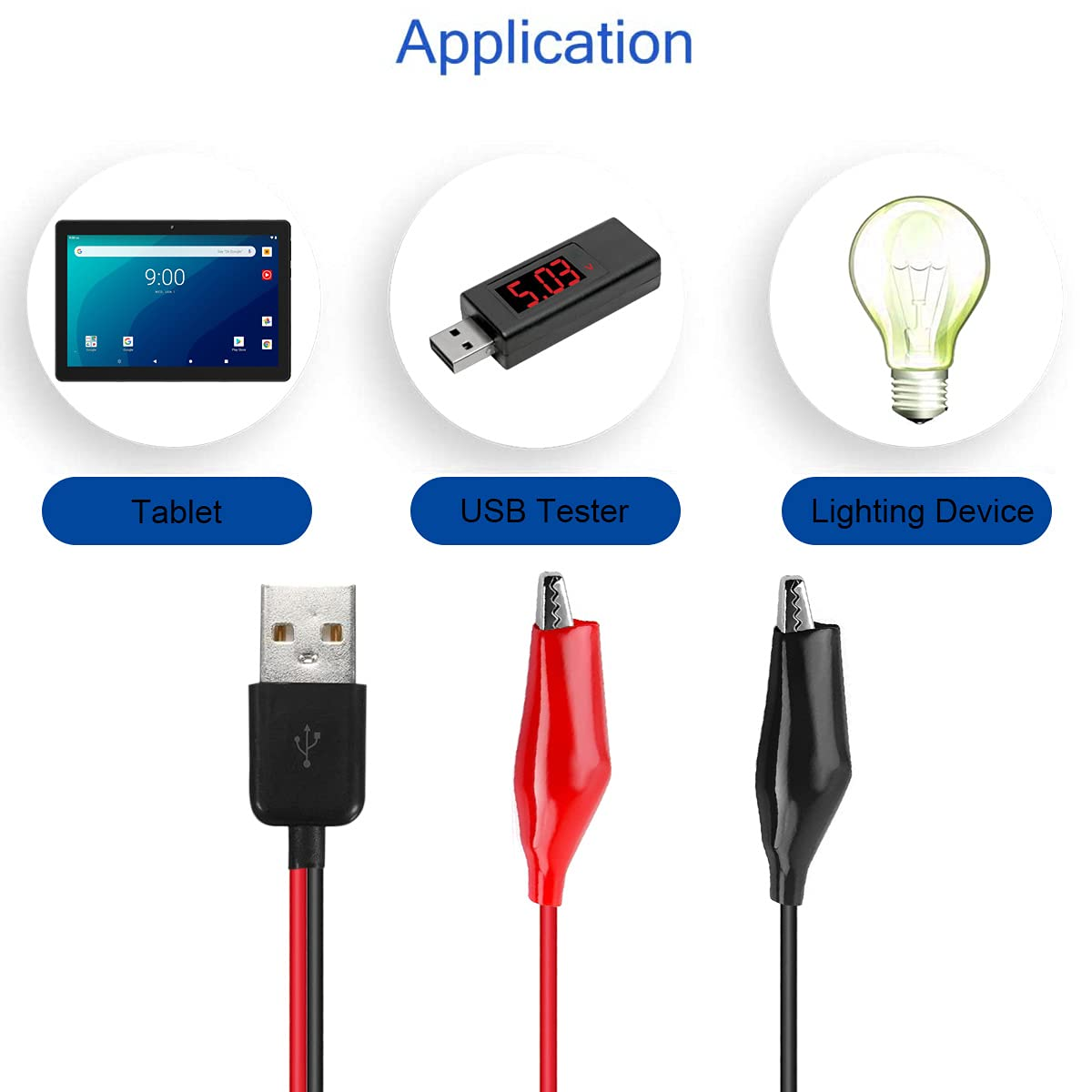 Xiatiaosann Alligator Clip to USB Crocodile Clamps to USB Type-A Male Connector Cable Copper Test Leads for Testing Circuit Power Supply Equipment, 10PCS image number 2