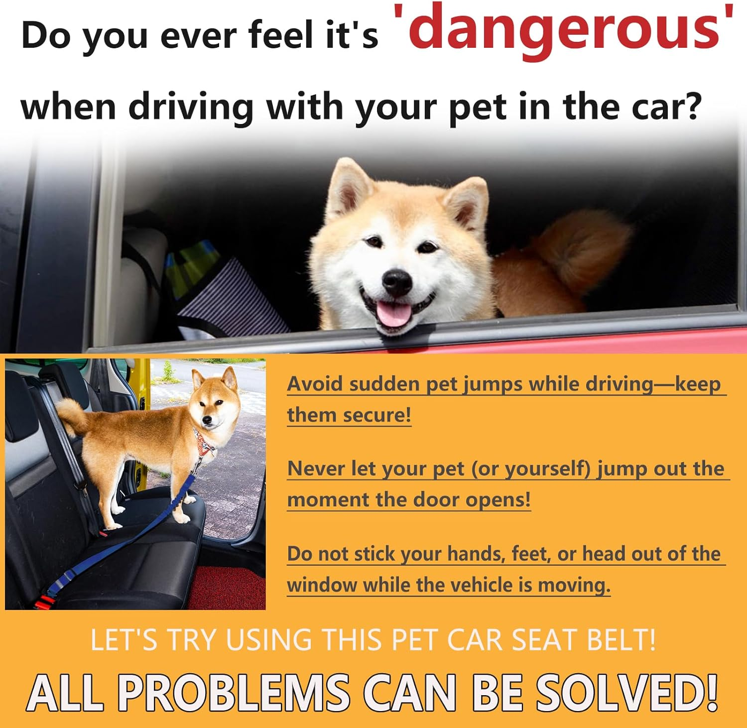 Charming Club Adjustable Dog Car Seat Belt Harness - Safe Pet Vehicle Restraint with Shock-Absorbing Bungee, Headrest Clip & Car Guard | Fits Puppy to Large Dogs | Universal for All Cars (Blue-1Pcs) - Black-1Pcs image number 4