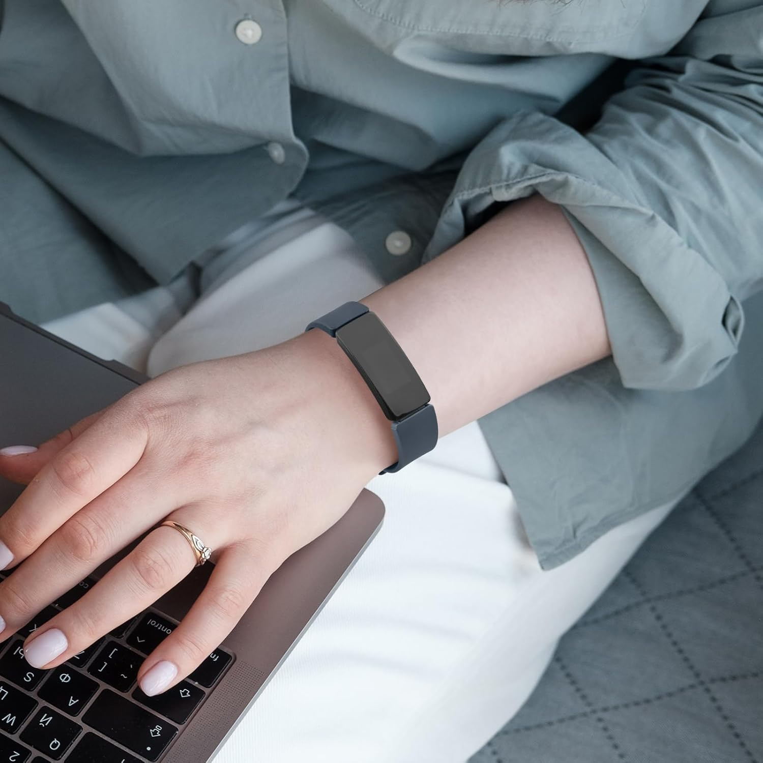 [3 Pack]Sport Straps for Fitbit Inspire 2 Bands & Fitbit Inspire HR Bands Women Men, Soft Classic TPU Adjustable Comfortable Replacement Strap Wristbands - Flower Pattern-Black+Gary+Deep Blue image number 3