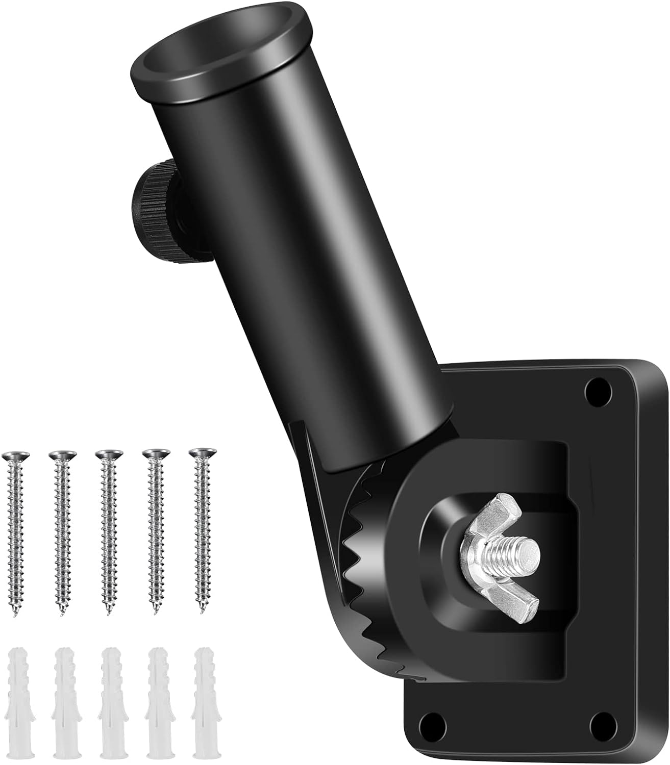 Flag Pole Holder Brackets, 1" Flag Pole Mounting Bracket with Hardwares for House Wall Porch, 1" Inner Diameter, 180&deg; Adjustable Multi Positions, Aluminium Alloy(1 Pack Black, Multi-Positions)