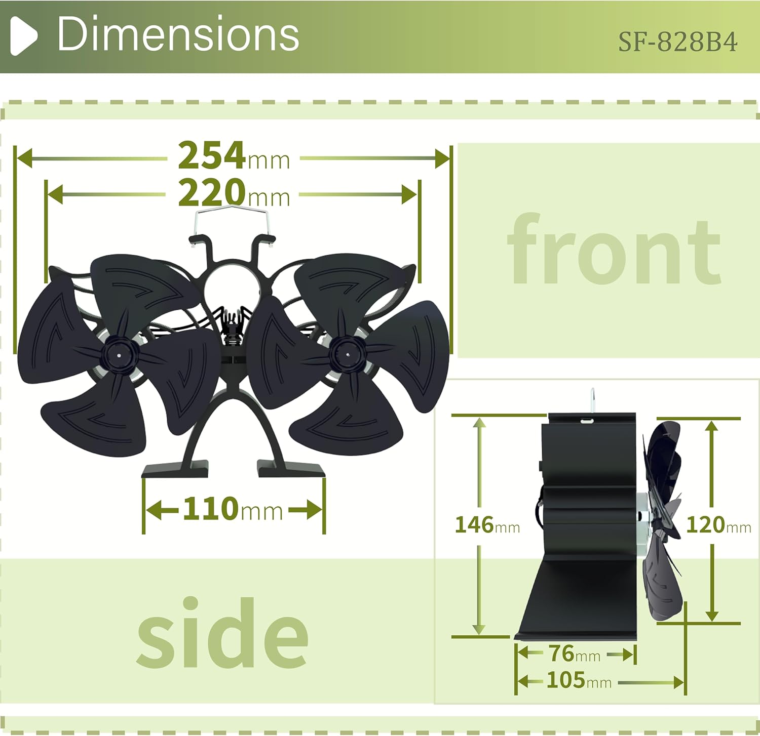 FUTURESUN Elegant Heat Powered Eco Stove Fan with Powerful Twin 4-Blades & Dual Motors Eco Self-Powered & Silent Operation for Fireplace/Bbq/Wood/Pellet/Log Burners &ndash; No Batteries/Electricity Required image number 5