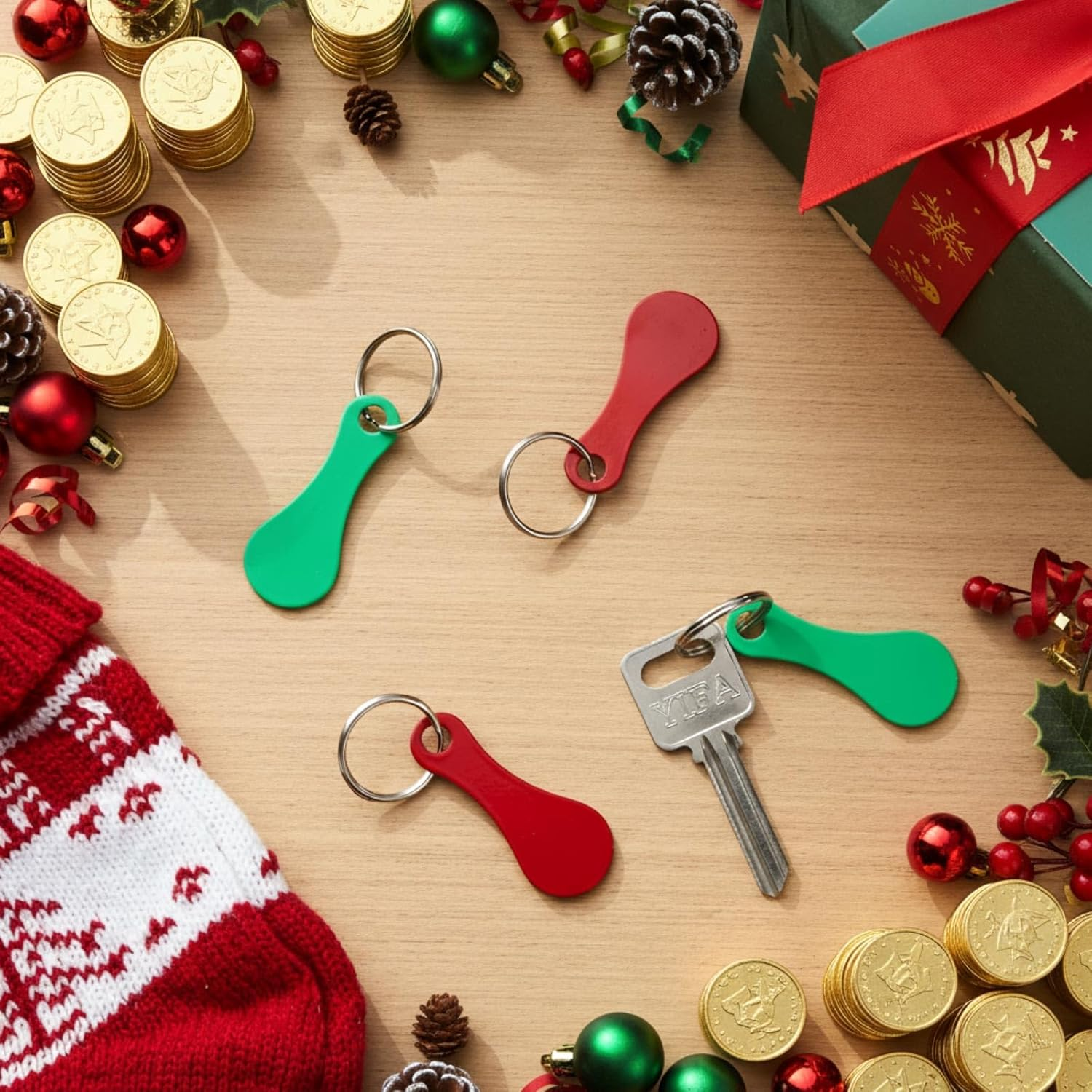 Shimeyao 4 Pcs Portable Aluminum Alloy Key Ring Shopping Cart Trolley Tokens Quarter Keychains Gift for Men Women Christmas - Black image number 3