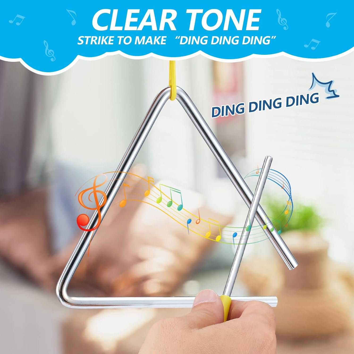 TIPTAP Hand Percussion Triangle, 6IN Musical Steel Triangle with Striker, Percussion Instrument with Exquisite Sound, Instrument for Orff Music Education image number 1