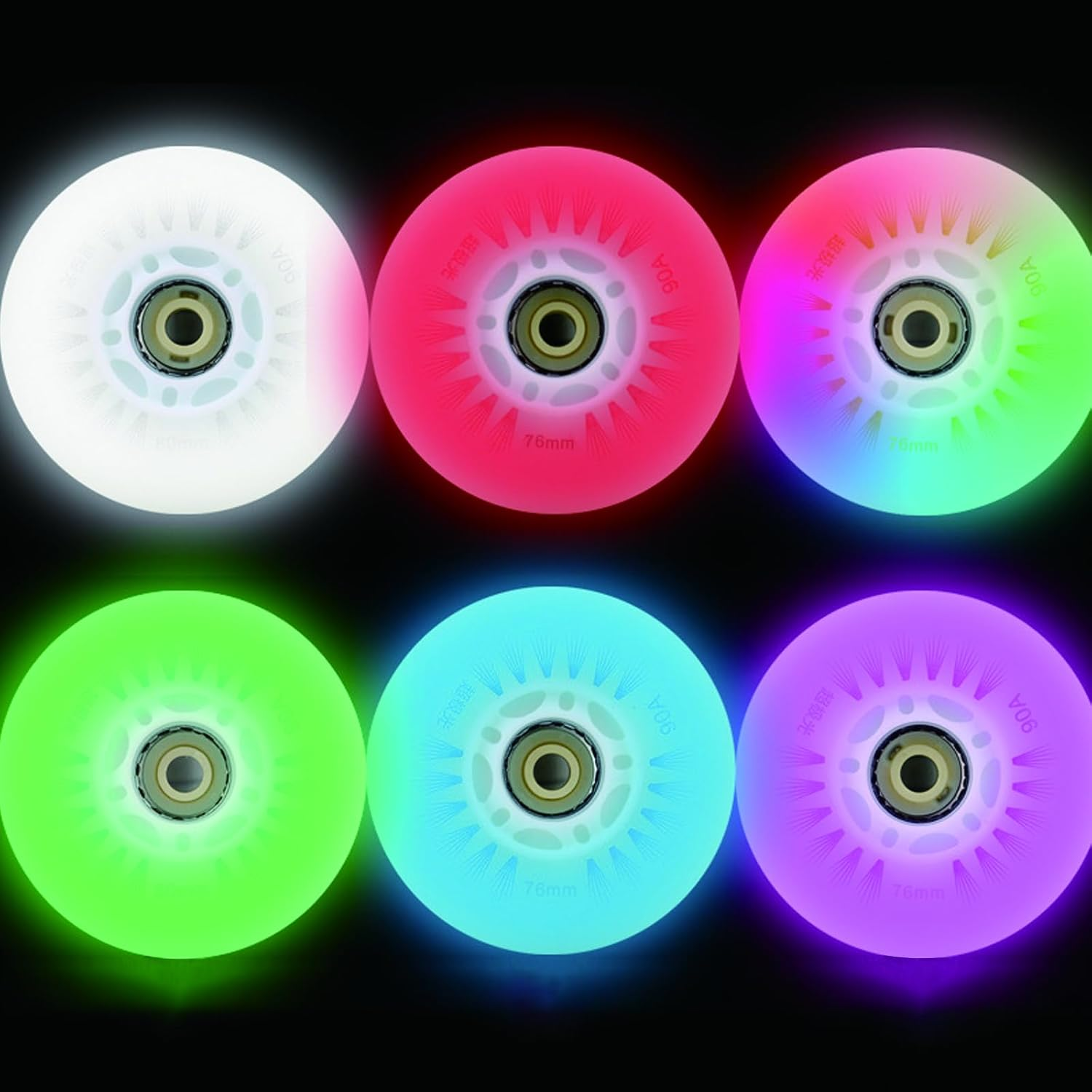 FYANER Light up Inline Skate Wheels 4 Pack - Luminous Flash Inline Skates Replacement Wheel (Green, 76Mm) image number 4