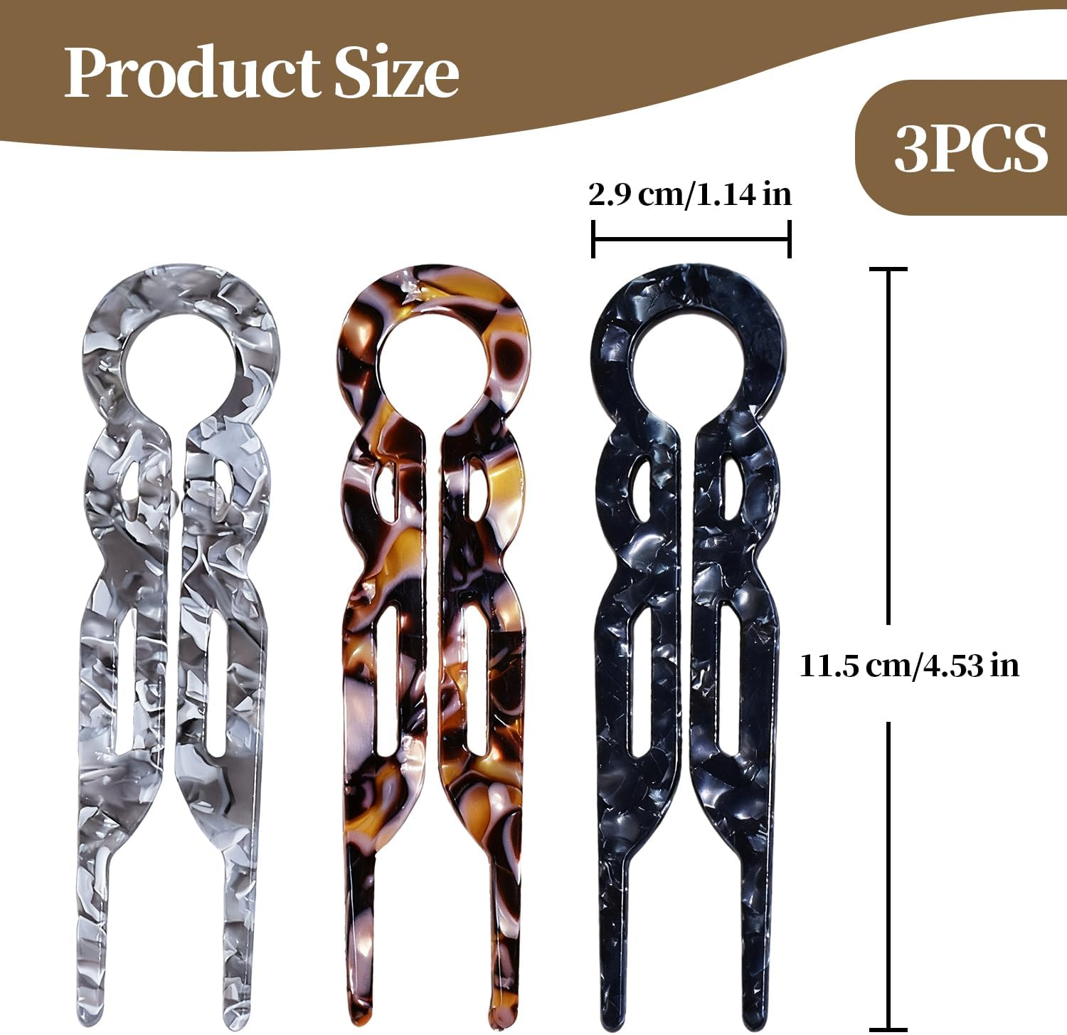 3 Pcs Hair Pins, Prestige U-Shaped French Hairpins for Women Buns Thick Fine Long Curls Styling Accessories image number 2