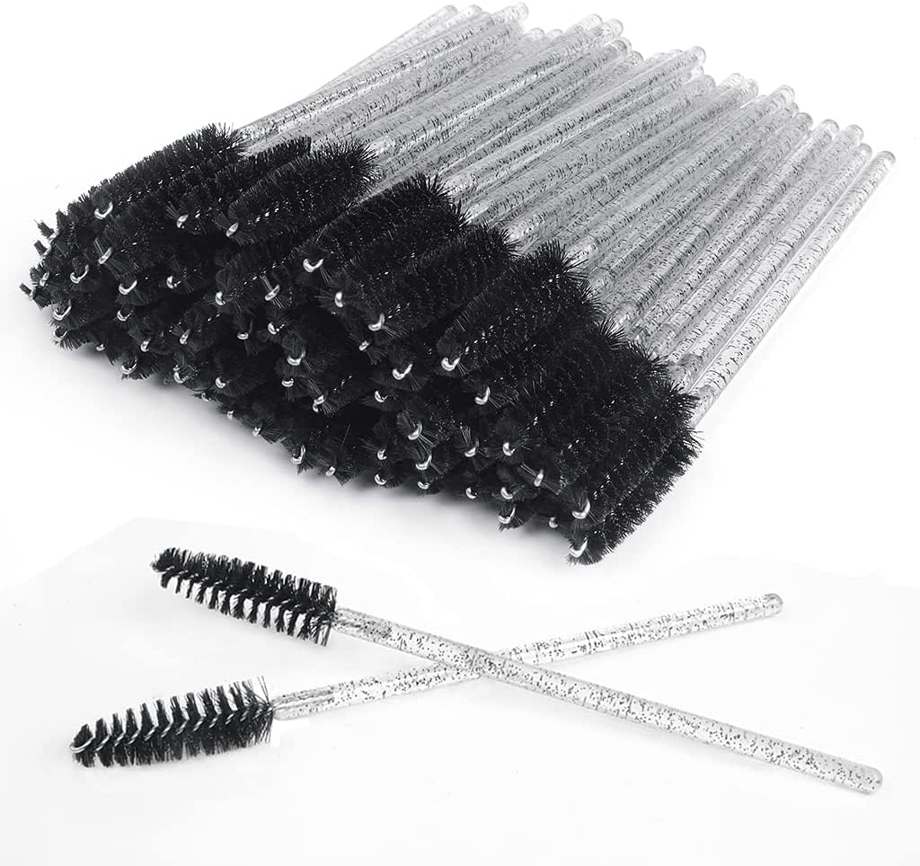 100 Pcs Eyelash Mascara Applicator Wand Brush Spoolies Brush Eyelash Brush,Eyelash Spoolie Eyelash Brushes Mascara Wands Eye Lash Eyebrow Brush for Eyelash Extensions by H HOME-MART Crystal_Bk image number 3