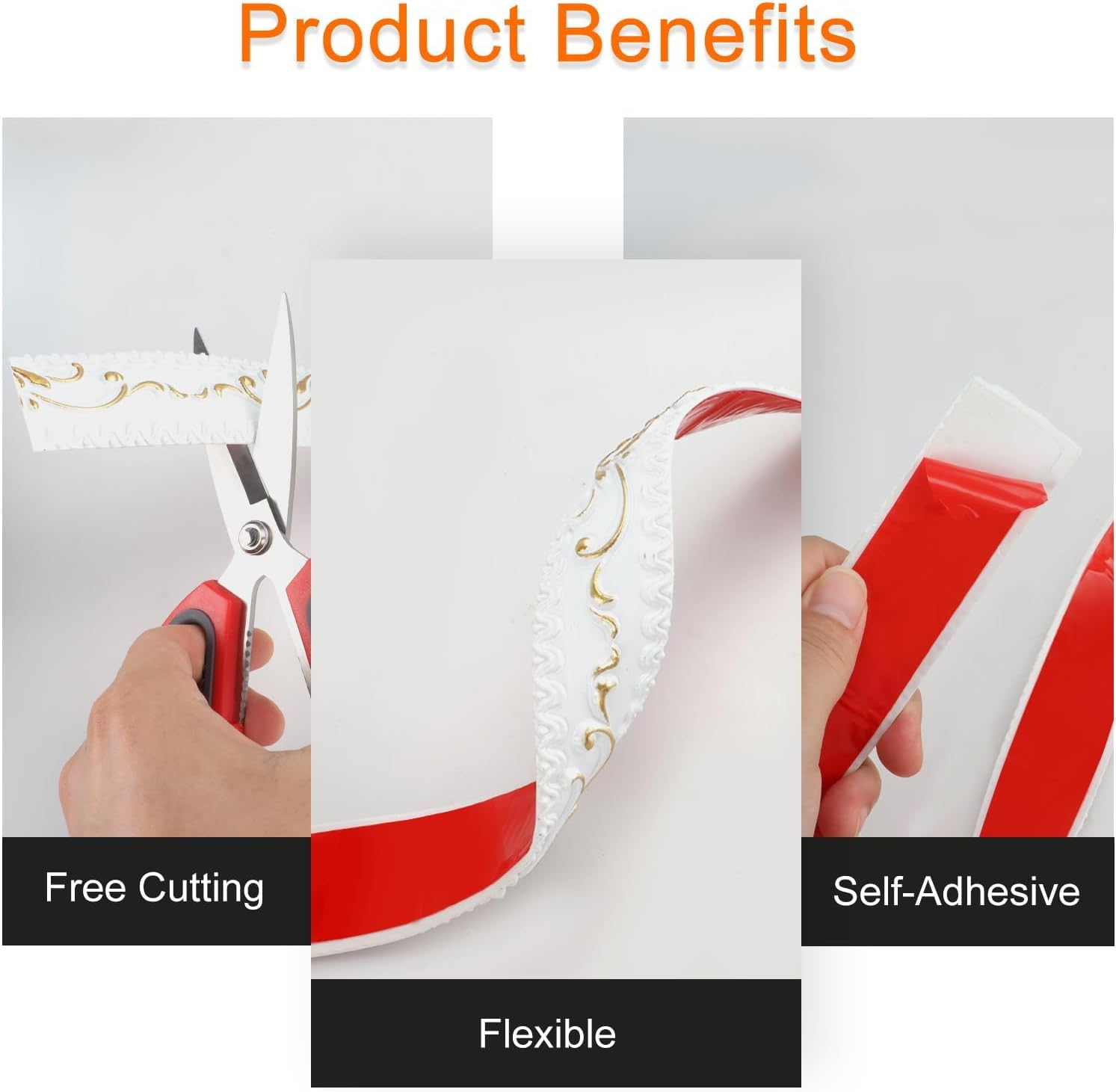 300*3.6Cm Wallpaper Borders Self-Adhesive,3D Vintage Pattern Coving for Ceilings, Flexible Moulding Trim Waterproof, Peel and Stick Wall Border for Mirror Frame， Home Decoration（White-Silver Pattern） image number 4