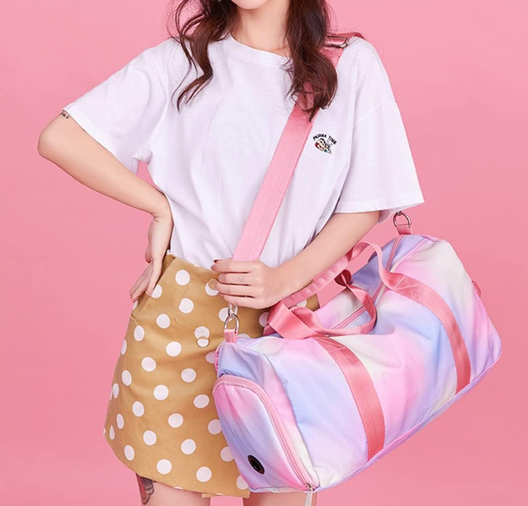 Sports Gym Bag Dance Bag Carry on Weekender Bag for Girls Teen Women, Waterproof Travel Duffle Bag with Wet Pocket and Shoe Compartment, Tiedyepink, Bag Only image number 3