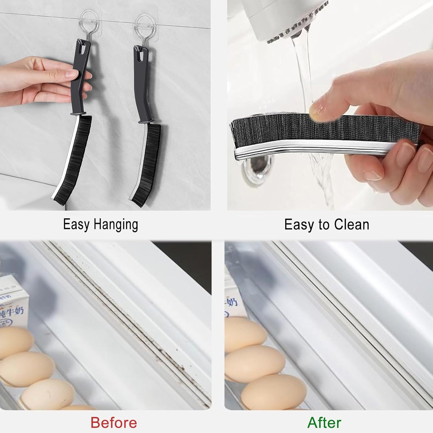 Hard Bristle Crevice Cleaning Brush - Cleaning Tools for Household Use, Multifunctional Gap Cleaning Supplies for Kitchen, Bathroom, Toilet, Window, Vehicle, Faucets, Grout, Home (Black, 5 Pack) image number 2
