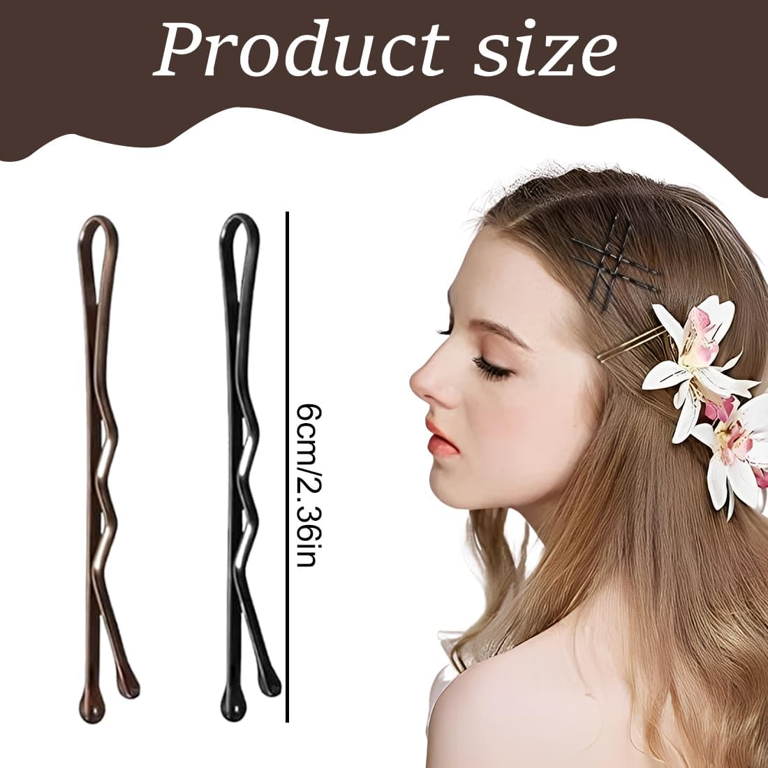 OUDQFCJ Pack of 100 Mini Hair Pins, Bobby Pins, Small Wavy Hair Pins, Metal Hair Clips for Women, Girls, Children, Buns, Long Straight Hair (5 Cm) (Brown and Black) image number 1