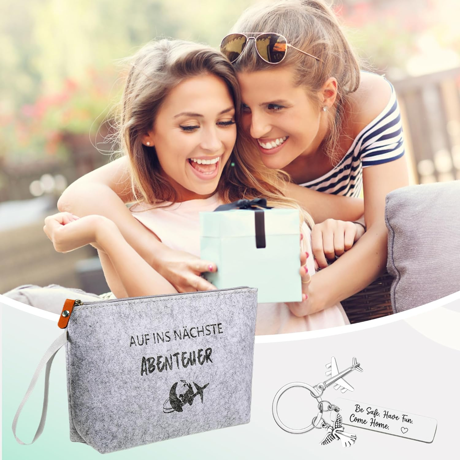 Lucky Charm Keyring Travel Felt Cosmetic Bag Abroad Year Farewell Gift Gifts for Travellers with Guardian Angel Aeroplane Pendant Lucky Charm Travel, Gray, Modern image number 6