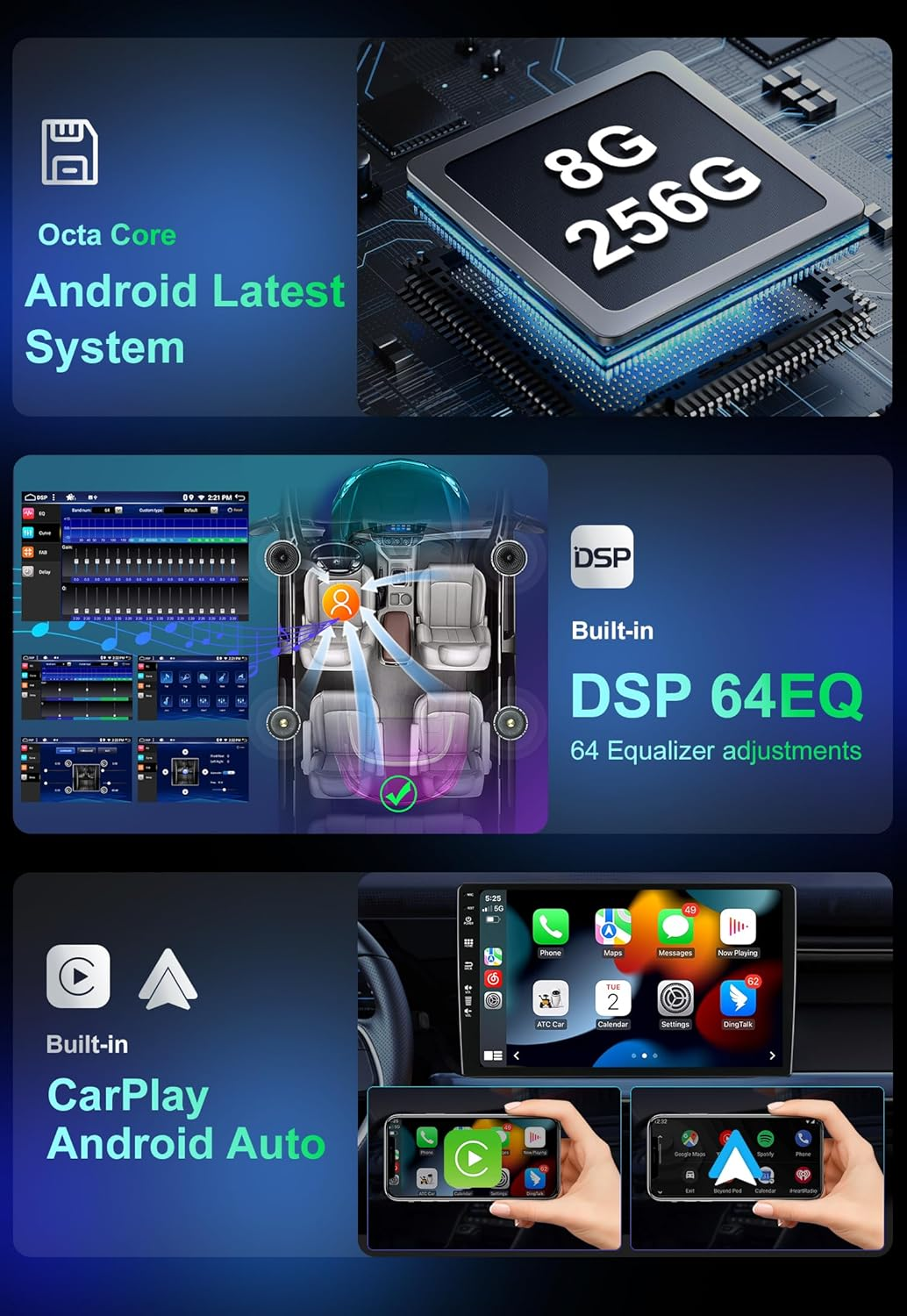 8+256G Android 14 Car Stereo Radio for Honda Civic RHD 2006-2011 GPS Navi IPS 10In Android Auto Carplay DSP Fast Boot Camera Mic Wifi BT5.0 image number 1