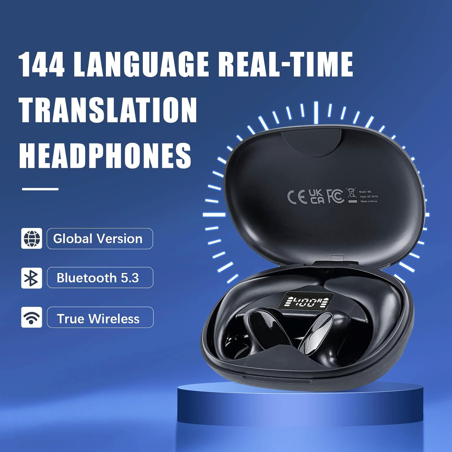 M8 Language Translator Earbuds, Wireless Bluetooth Smart Translation Earbuds 144 Languages Speech Translator Earphones for Travel Business Learning image number 3