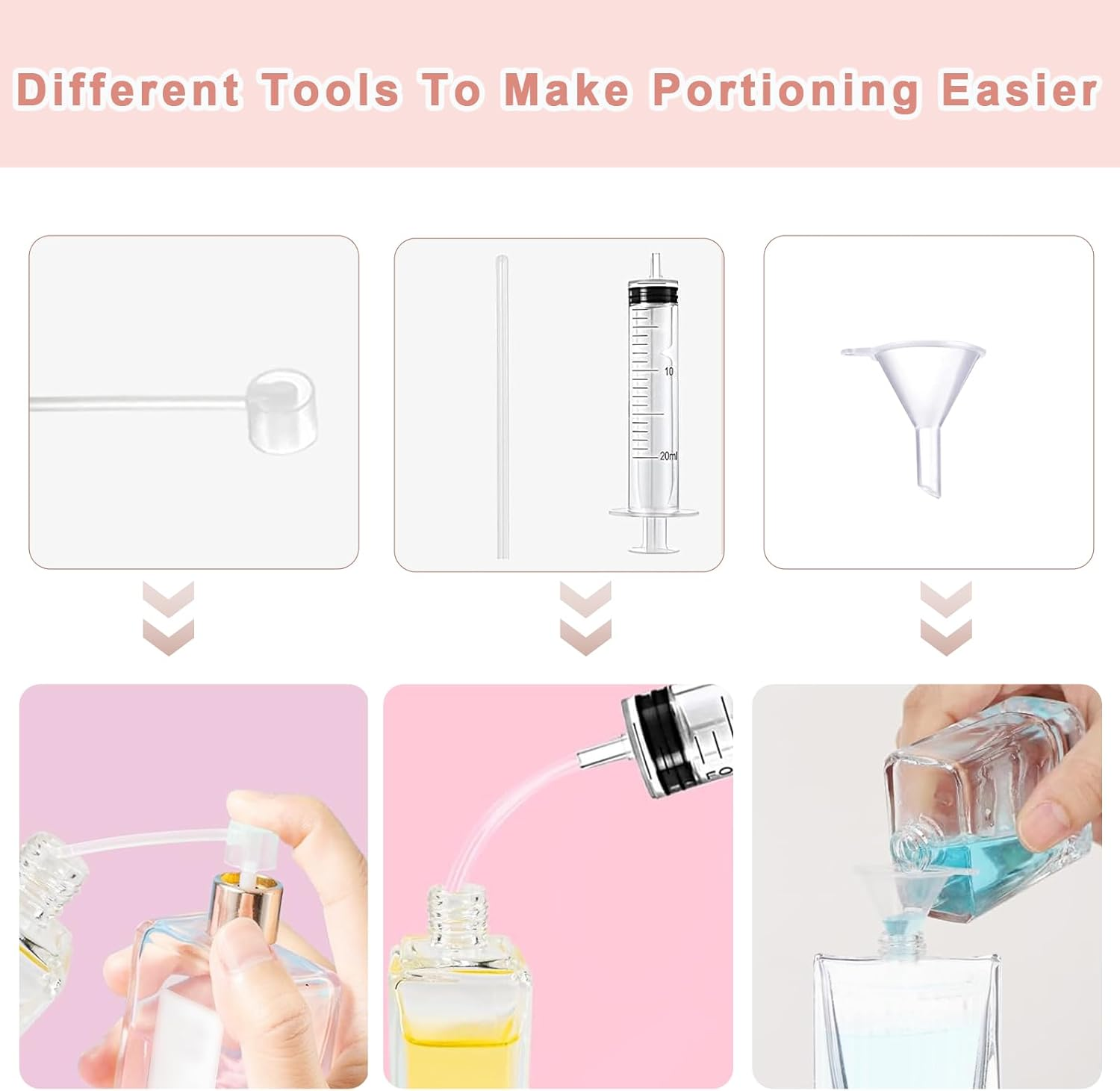 XUSSMM Pack of 3 Refillable Perfume Atomisers, 30 Ml Empty Perfume Bottle with 3-Colour Rectangular Lid, Portable Spray Bottle with Practical Accessories for Perfume, Travel, Cosmetics (30 Ml)