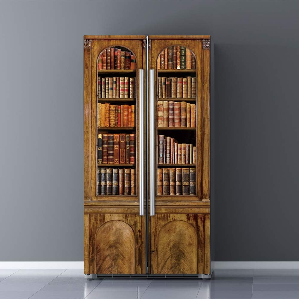 Nature Art Self Stick Vinyl Door Mural Sticker, Peel and Stick Removable Refrigerator Wrap Decal, Green Forest, 32.3X78.7, 2 Pcs Set