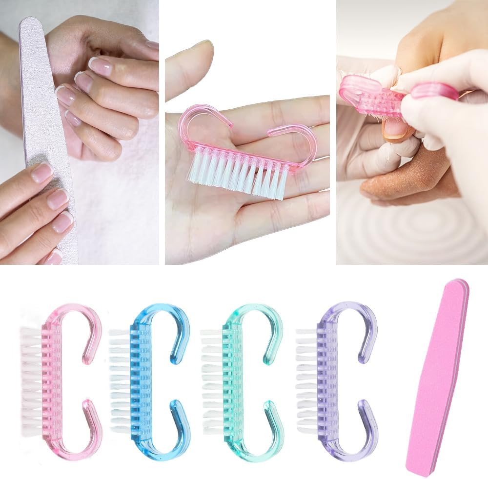 TRKETK Pack of 4 Nail Brush with 1 Nail Files, Manicure Dust Brush, Nail Cleaning Tool for Nail Art, Scrubbing, Toes and Nails, Home and Garden Use image number 2