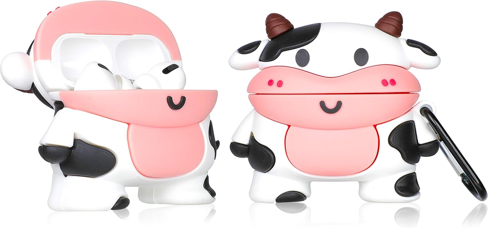 Jowhep Case for Airpod Pro 2019 Cartoon Design Cute Kawaii 3D Silicone Cover Keychain Fashion Funny Animal Soft Protective for Air Pods Pro Girls Kids Women Shell Cases for Airpods Pro (Smile Cow)