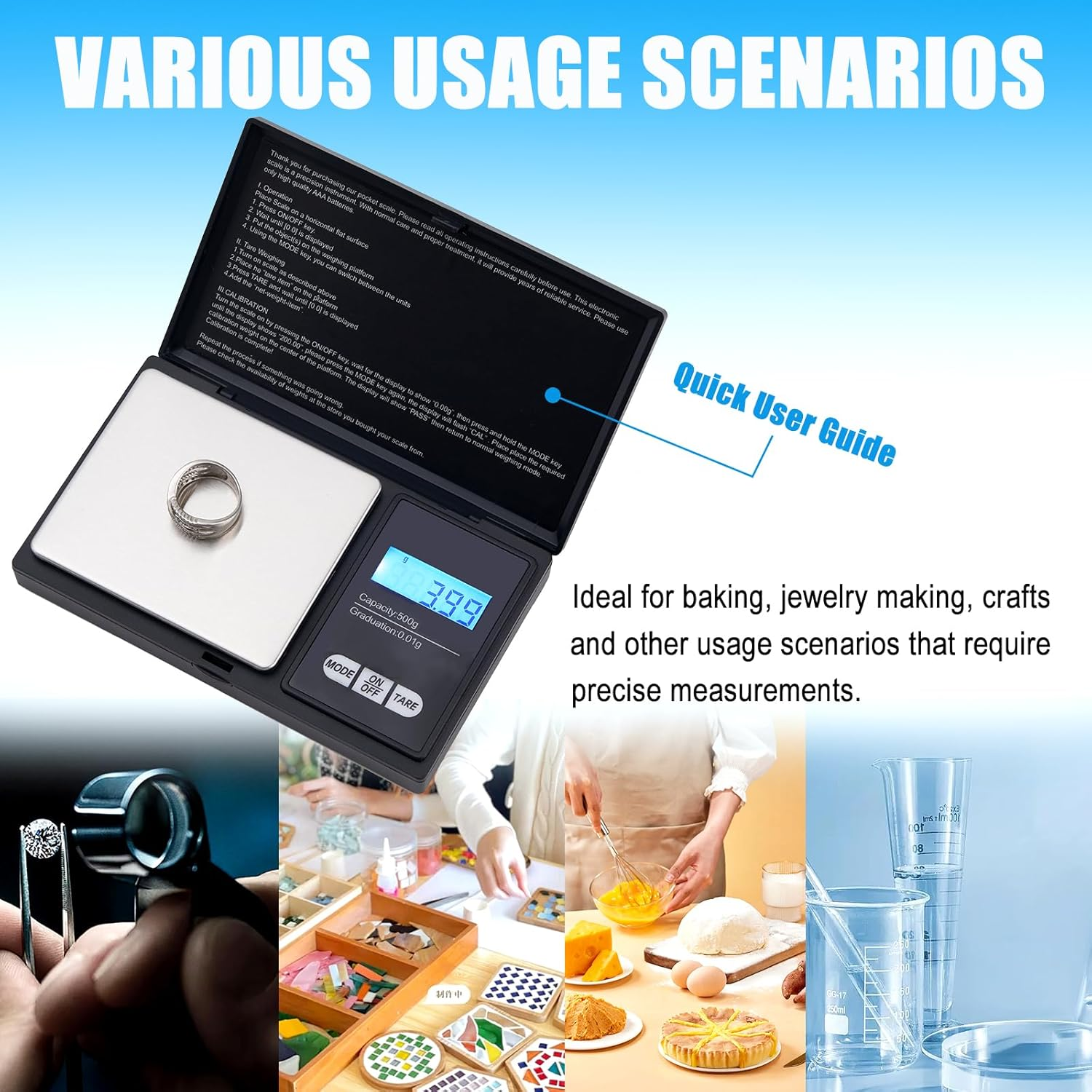 Precision Pocket Scale 700G X 0.01G, Digital Gram Scale with Tray, Small Food Scale, Jewelry Scale, Ounces Grains Scale with Backlit Lcd,Digital Milligram Scale,Pocket Jewellery Scale, Mini Gram Scale image number 6