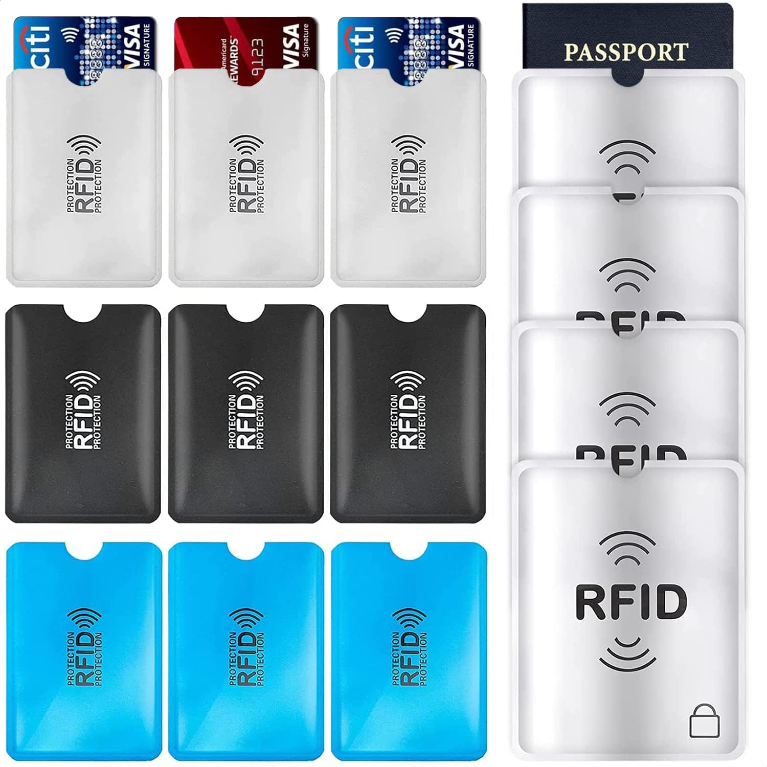 13 Pcs RFID Blocking Sleeves Envelopes Card Holder, 9 Blocking Credit Card Sleeves & 4 Passport Security Holders Suit Set RFID Identity Card Protector for Women Men image number 4
