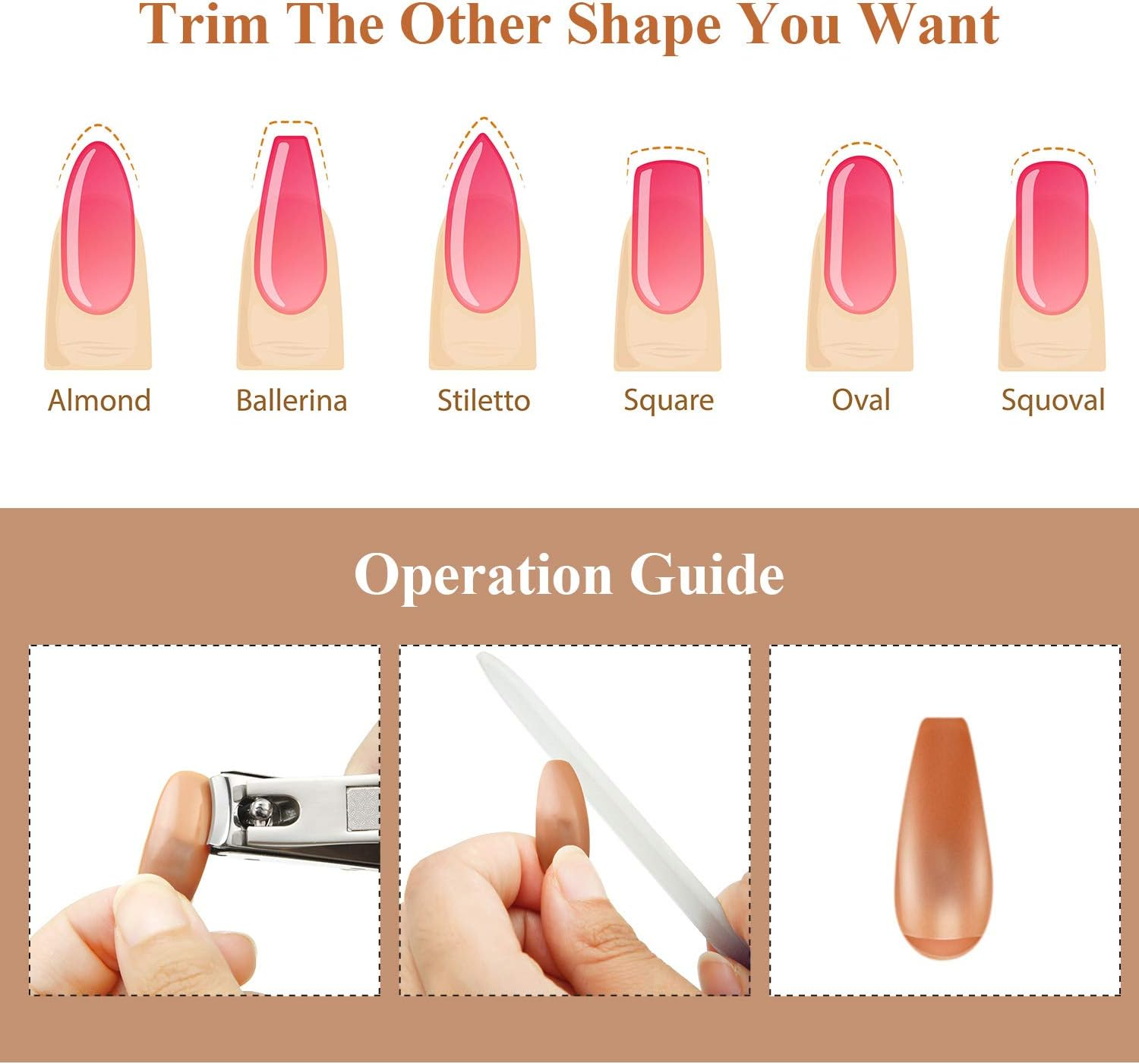 Blulu 400 Pieces Replacement Refill Nail Tips False Nail Tips for Flexible Nail Training Hand Practice Fake Nail Hand Nail Display Manicure Supply DIY Nail Practice (Brown) image number 3