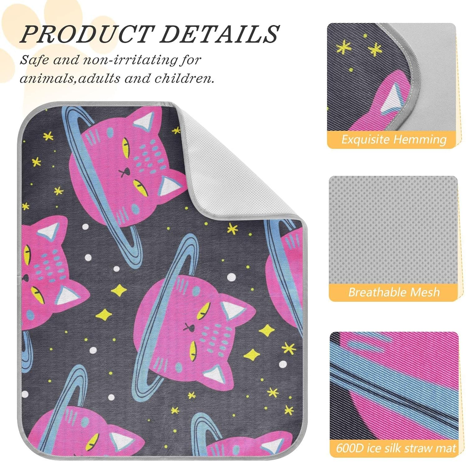 AIXIWAWA Cat Planet Pet Cooling Mat for Cats Dogs Print, Summer Self Cooling and Sleeping Pad Medium Size Non Toxic image number 6