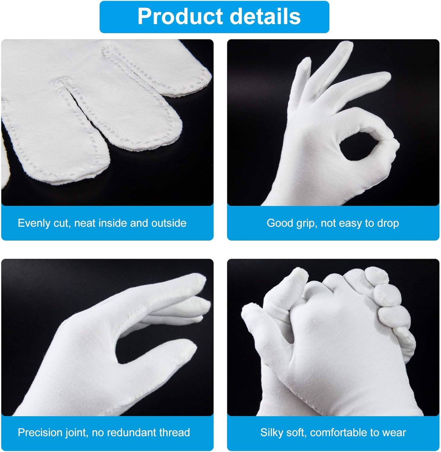 5Pairs(10Pcs) Moisturizing Gloves Overnight, Cotton Gloves for Dry Hands Eczema,White Cotton Gloves for Men and Women,Washable SPA Cotton Inspection Gloves, One Size Fit Most Cloth Gloves image number 6