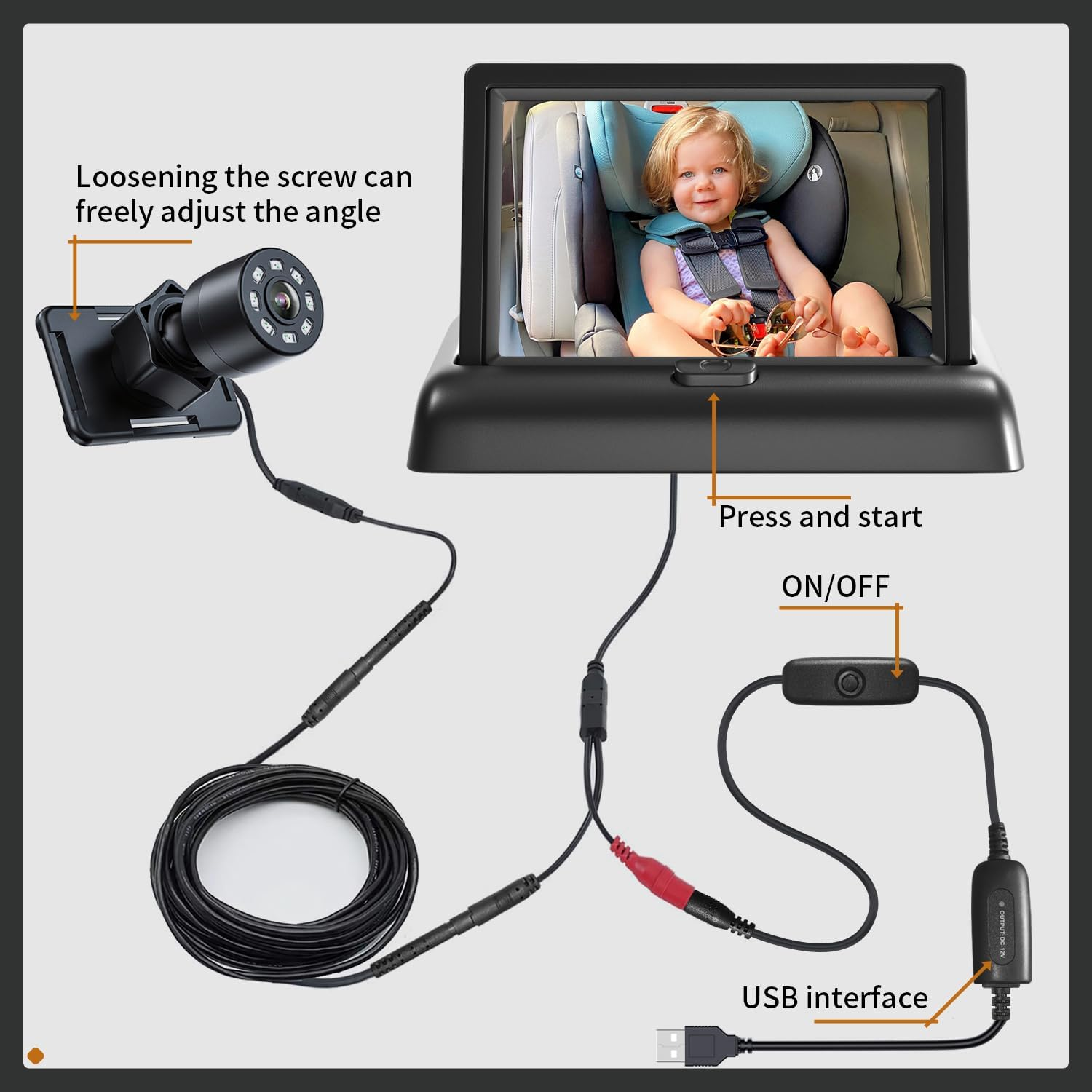Itomoro Baby Car Camera, View Infant in Rear Facing Seat with Wide Crystal Clear View,Usb Easy Install Car Camera for Baby 1080P