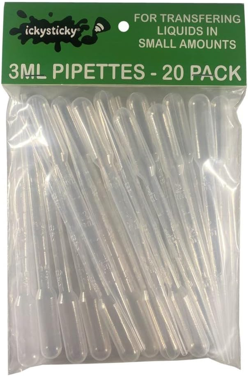 Ickysticky Pipettes 20-Piece Set, 3 Ml Capacity, Liquid Dropper Pasteur Pipettes for Cupcakes, Strawberry, Chocolates,Whiskey,Alcohol,Syrups,Sodas, Paint, Chemicals. image number 3