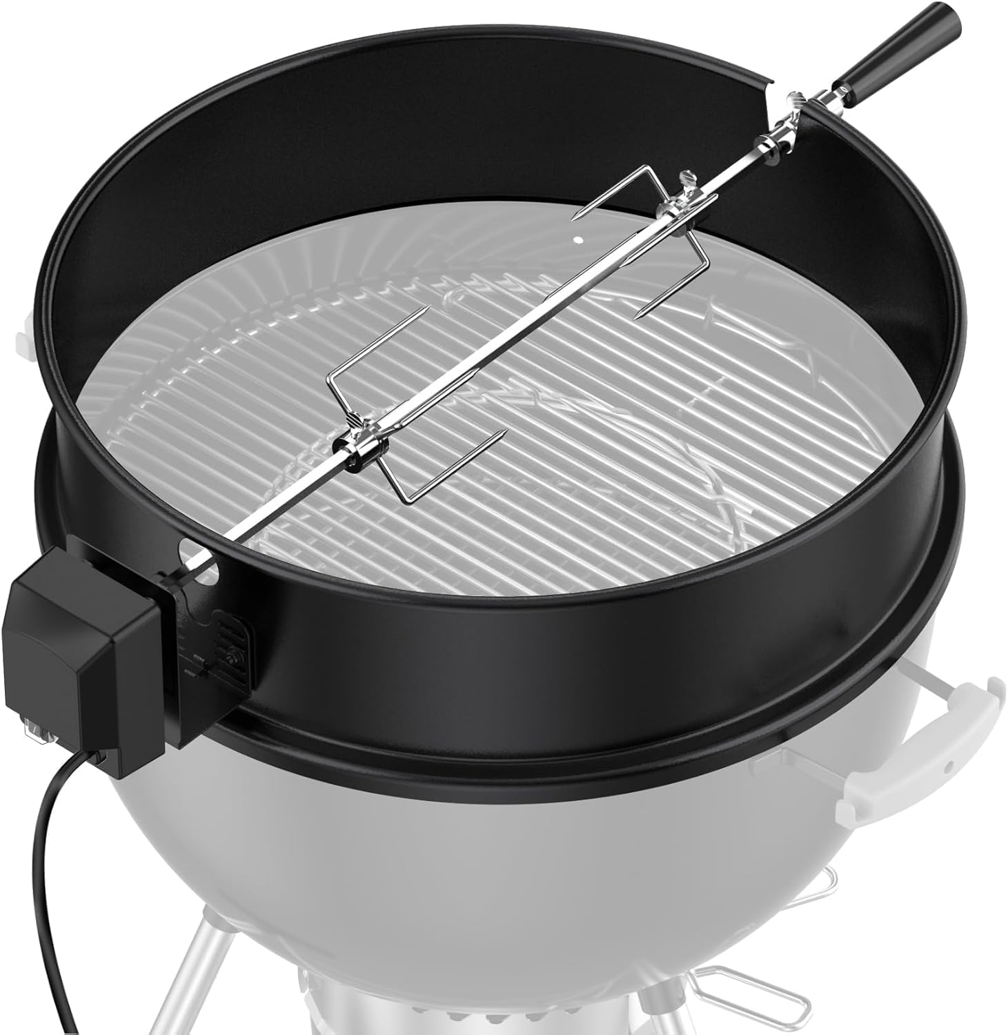 Charkettle Rotisserie Ring Kit for Weber 22-Inch Kettle Charcoal and Other Similar Size Grills, Black Coated Steel BBQ Grill Rotisserie Kit Replacement for Weber 2290