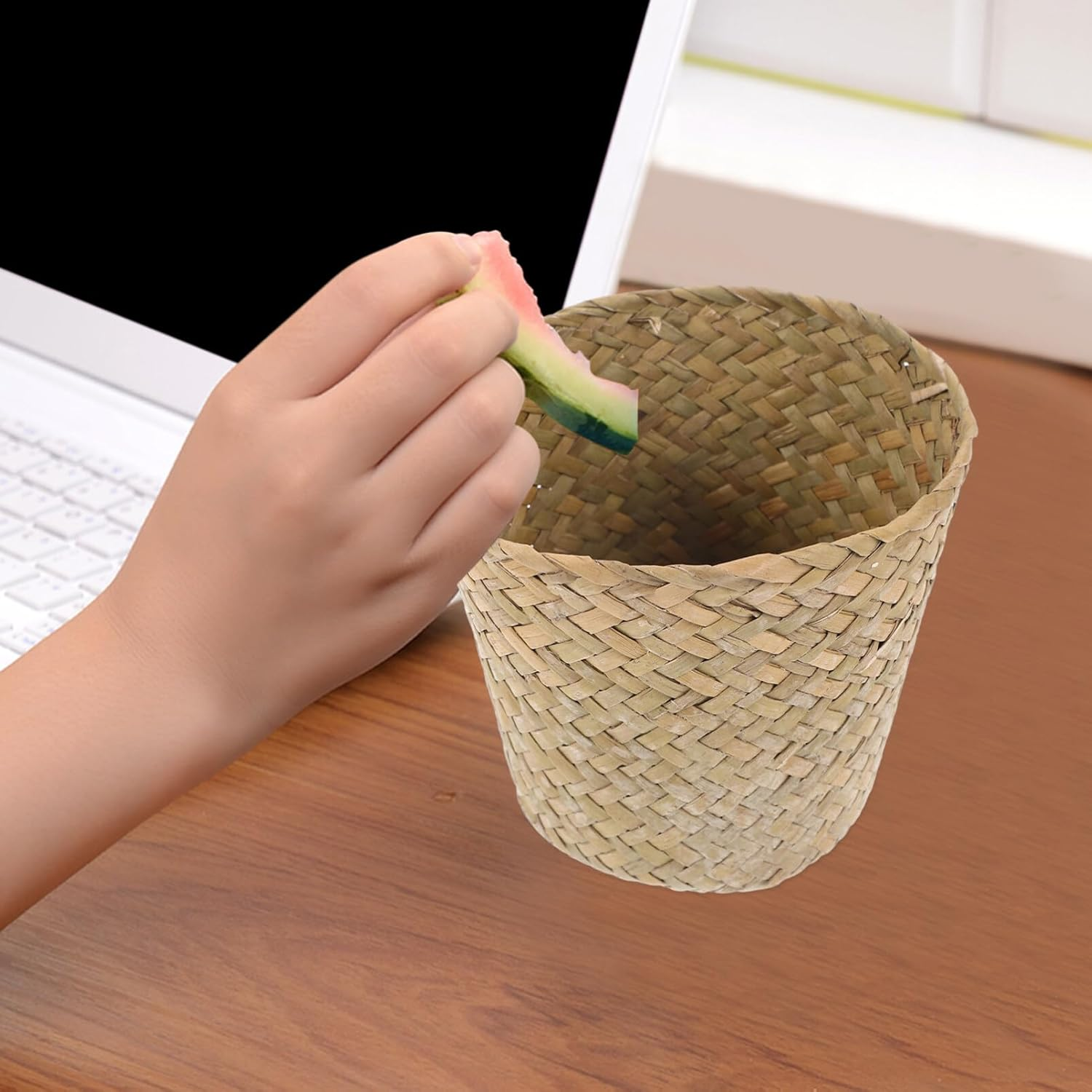 Ciieeo Mini Woven Trash Can Natural Straw Basket for Home Organizing Multifunctional Storage for Living Room and Aesthetically Pleasing Design