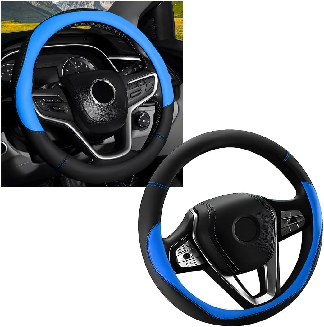 Car Steering Wheel Cover, Premium Leather Steering Wheel Protector with Anti-Slip Lining, Universal 15" Soft Breathable Auto Steering Wheel Cover, Interior Car Accessories (Black)