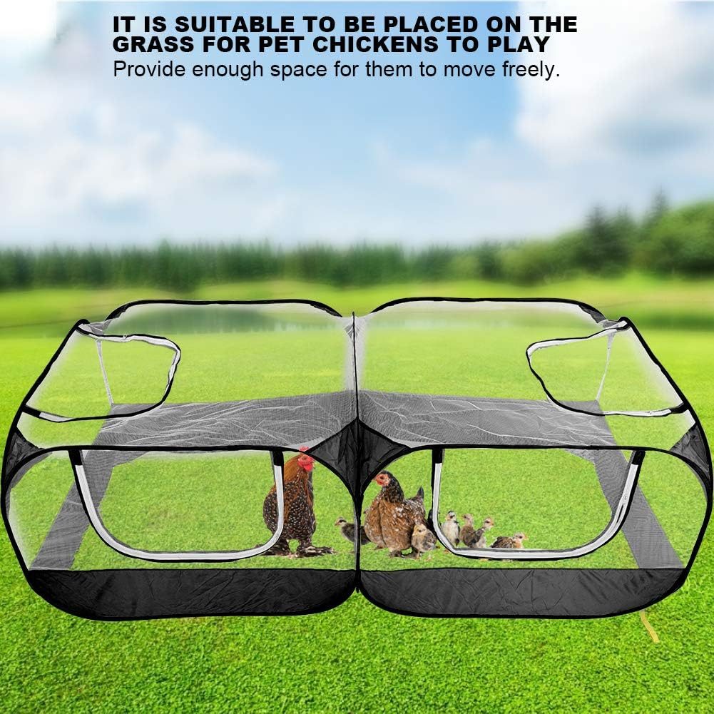 Portable Coop, Small Animals Playpen, Foldable Chicken Coop with Breathable Transparent Mesh Walls, Portable Pet Cage Tent for Puppy Rabbits Outdoor Yard (Black)
