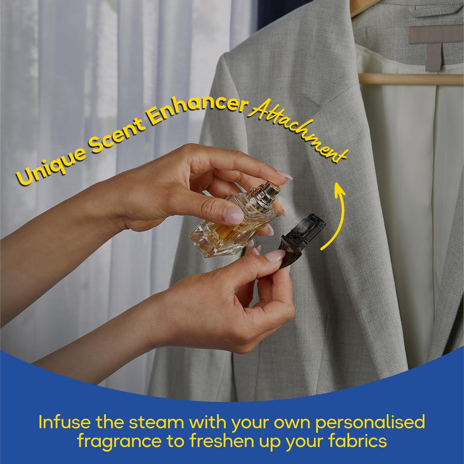 Russell Hobbs Handheld Supreme Garment Steamer, RHC410, 200Ml Water Tank, Scent Infuser, Rapid Heat-Up, Navy and Champagne image number 5