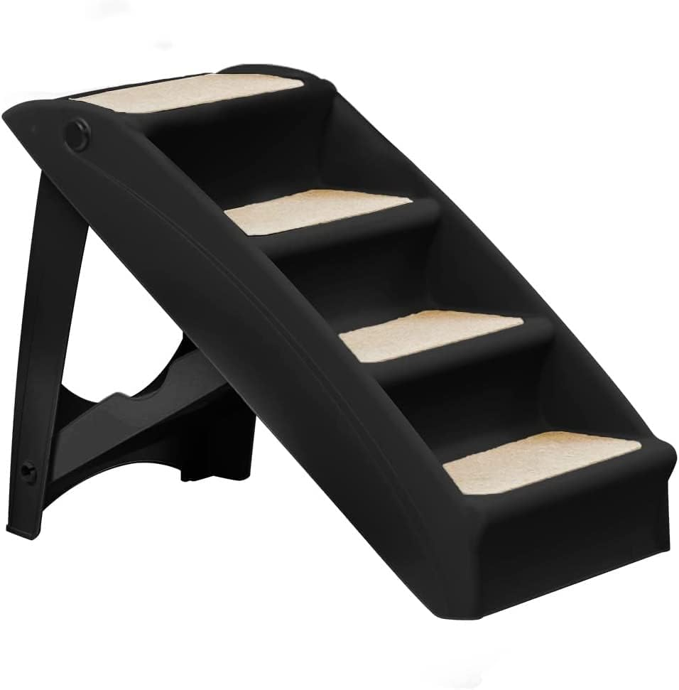 Pawz Indoor Foldable Dog Steps for Bed Couch Sofa Car Black, Pet Stairs for Small to Medium Dogs & Cats 76Kg Load, Dog Ramp Step for SUV Car, Dog Ladder 50Cm Height