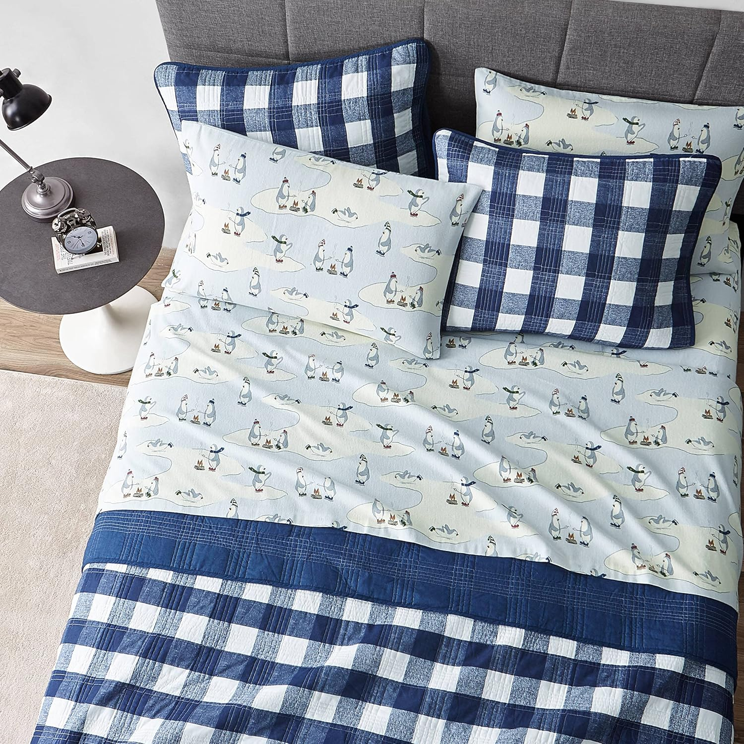 Eddie Bauer - Full Sheets, Cotton Flannel Bedding Set, Brushed for Extra Softness, Cozy Home Decor (Skating Penguin, 4 Pcs, Full)