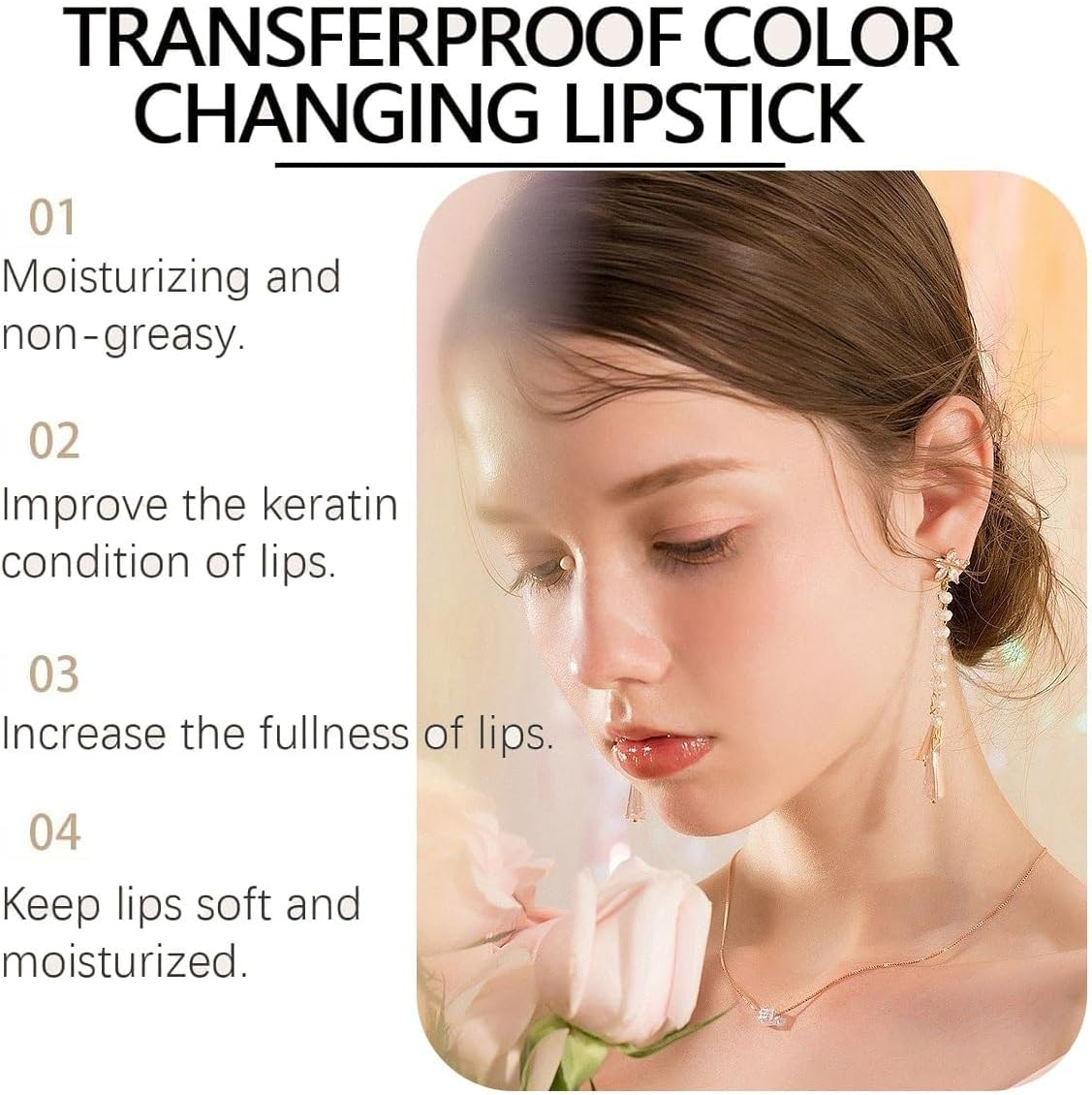 Color Changing Lipstick with Gold Crystal, Long Lasting Moisturizing Lip Gloss, Transferproof Formula for 24-Hour Shine Hydration Versatile Lip Balm(A,2Pcs) image number 1