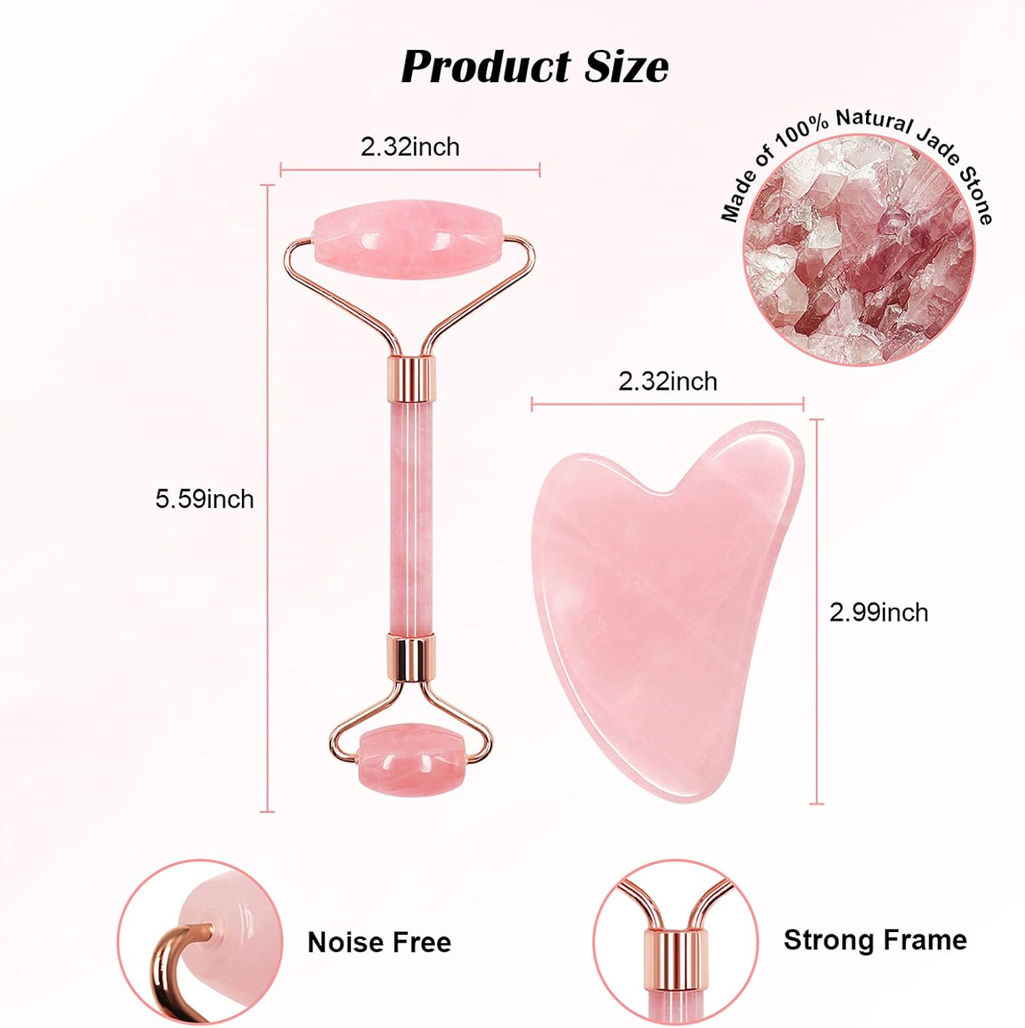 ZUKIMM Rose Quartz Face Roller, Gua Sha Facial Tools, Natural Beauty Skin Care and Sculpting Set, Facial Maasage to Reduce Puffiness and Improve Wrinkles for Neck & Eyes - Pink image number 5