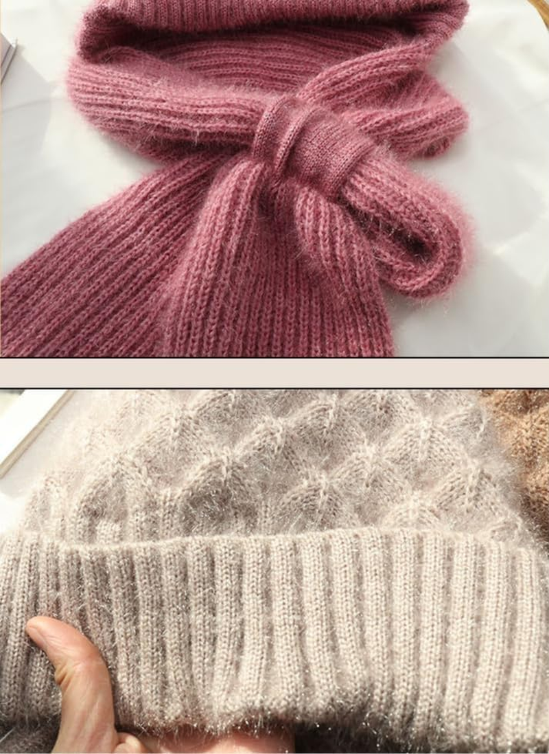 Women Winter Beanie Hats Scarf One-Piece Fleece Lined Warm Knit Ear Protection Integrated Hooded Scarf Cap