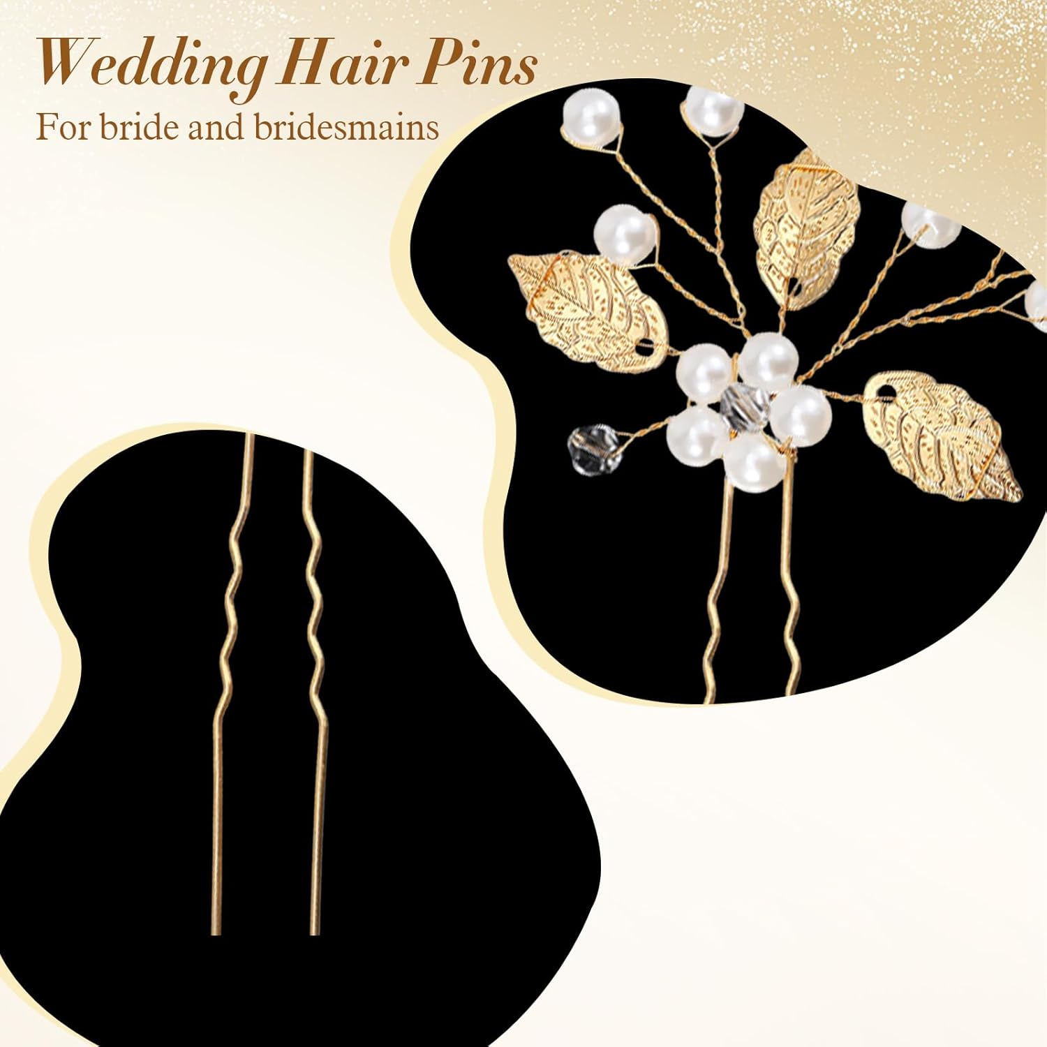 Pack of 6 Bridal Hair Pins Gold Leaves Crystal Beads Vintage Headpiece Hair Clips Hair Accessories Wedding Rhinestone Hair Accessories for Brides Bridesmaids (Gold) image number 6